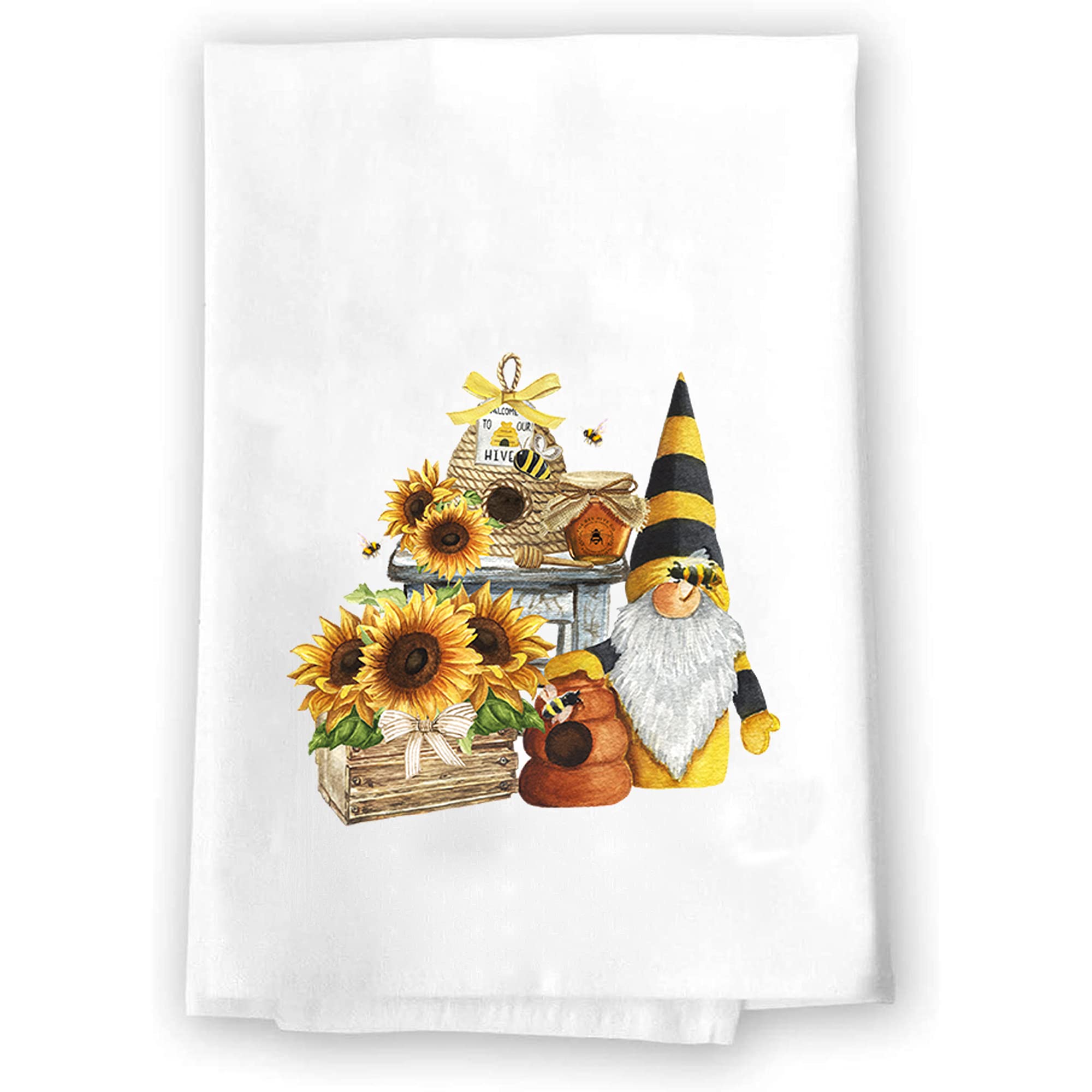 Decorative Kitchen and Bath Hand Towel | Spring Bees Yellow and Black | Fall Summer Garden Themed | Home Decor Decorations | House Gift Present