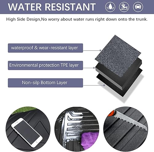 Miniatura 3 de Cargo Liner for 2024 Hyundai Elantra (No Elantra GT Models) - Black TPO All Weather Heavy Duty Waterproof Rear Cargo Tray Trunk Floor Mat Protector