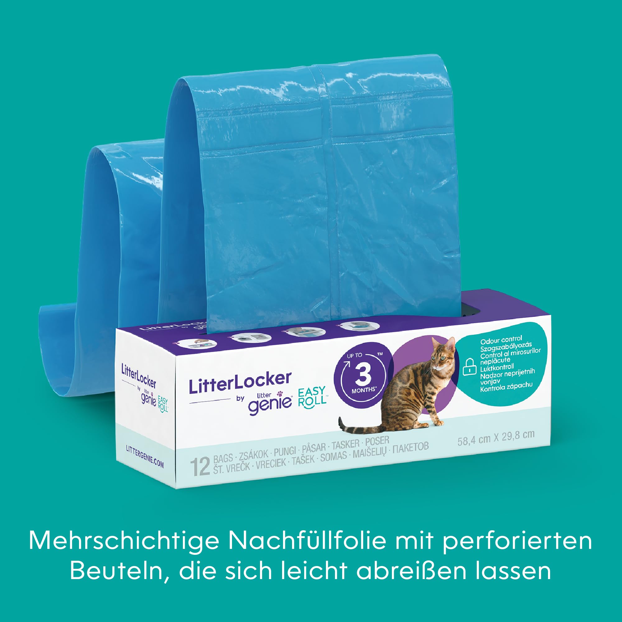 Litter Genie Easy Roll, verbesserte Version vom LitterLocker Katzenstreu-Eimer, jetzt mit bequem abreißbaren Beuteln, größere Einfüllöffnung, neues modernes Design