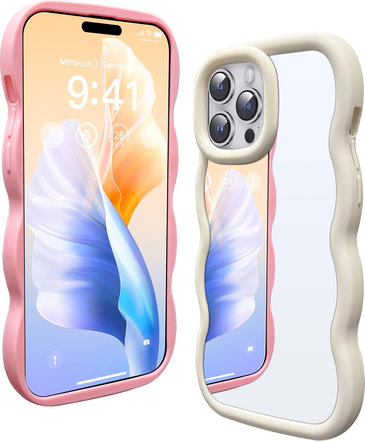 2 Pack Mirror Case for iPhone Air, with Curly Wave Frame Phone Cover Shockproof Protective Cover for iPhone Air Women Girl Makeup, Pink