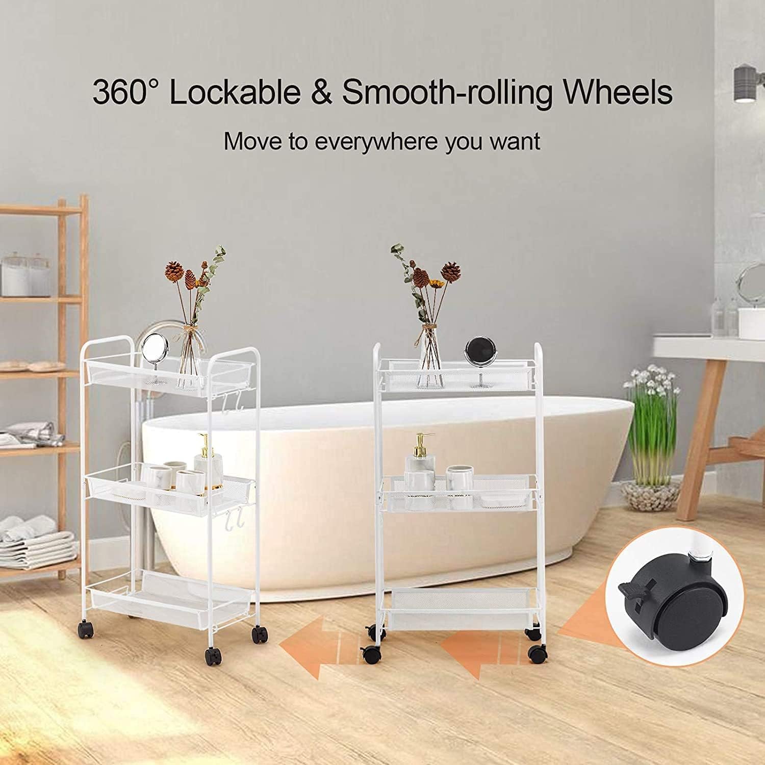 3-Tier Metal Rolling Utility Cart, 3-Shelf Storage, Wire Shelf Unit with Wheels, Perfect for Home Office throom Organization image 4