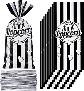 Teling 100 Pcs Halloween Popcorn Treat Bags for Party Black White Stripe...