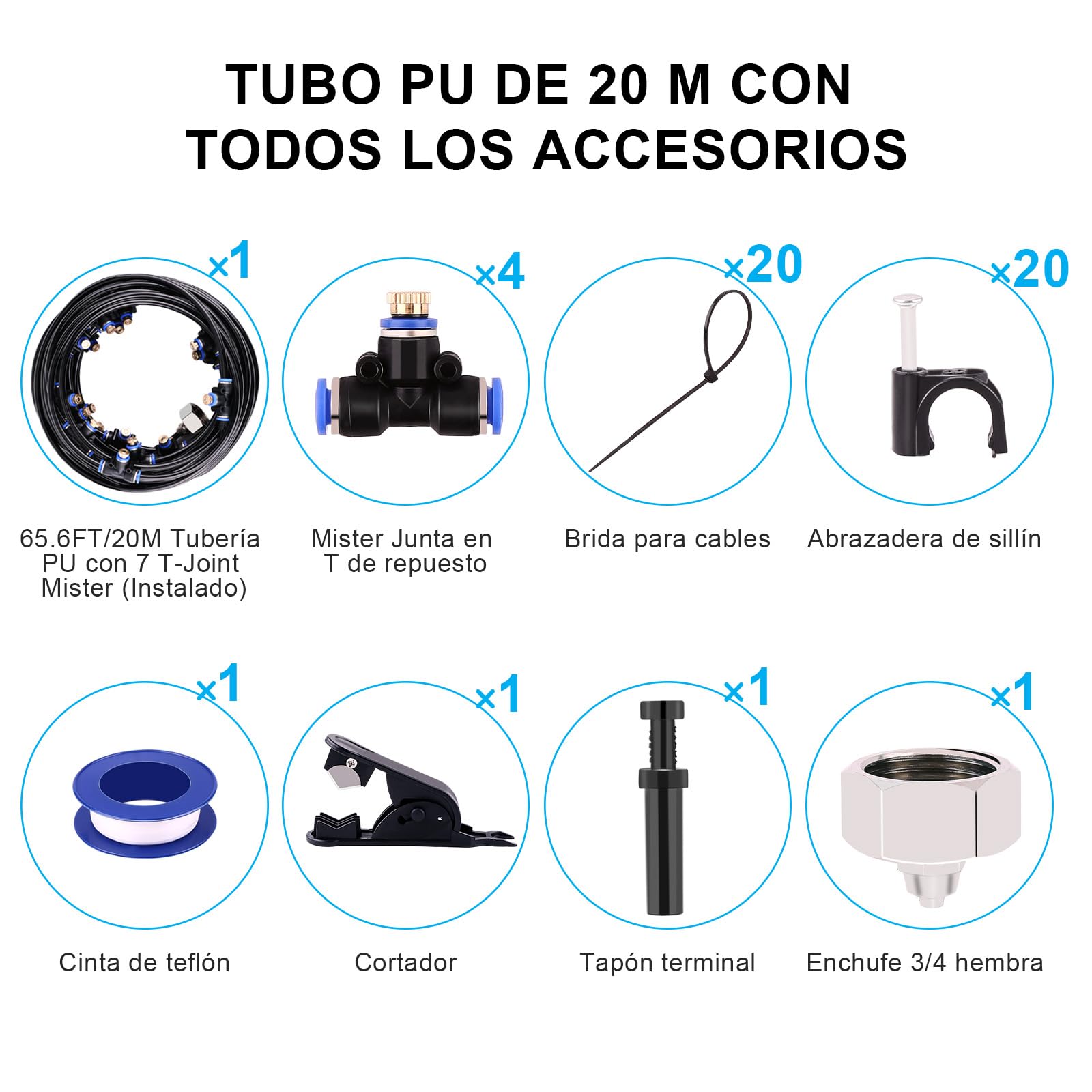 20 M (65.5 pies) Sistema de Refrigeración, AGPtEK 72 PCS Sistema de enfriamiento por nebulización, Sistema por nebulización al aire libre para patio, Jardín, Césped, Invernadero, Sombrillas