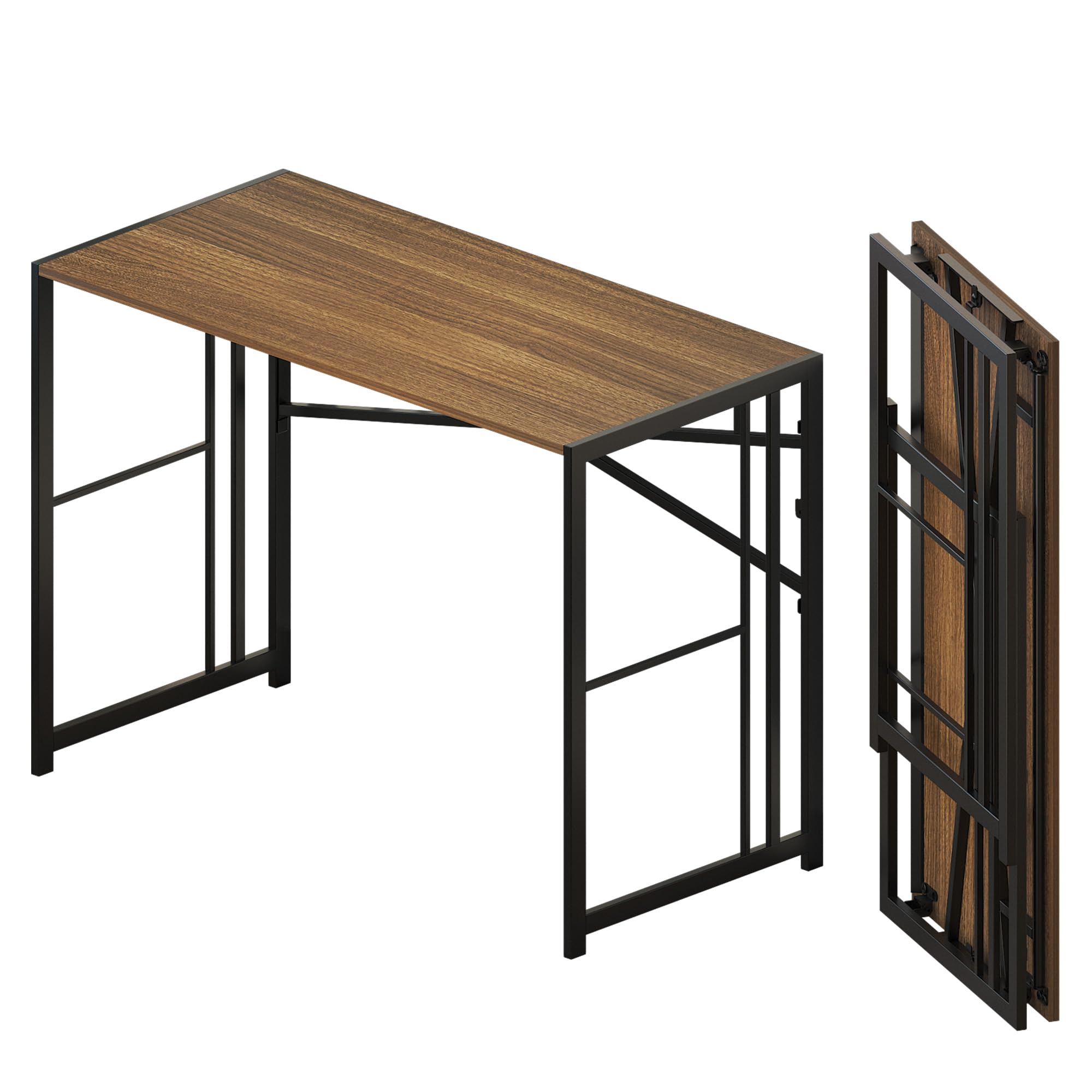 Lutown-Teen Folding Computer Desk 103 cm, Writing Gaming Computer Camping Desk, No Assembly Required Home Office Table, Espresso
