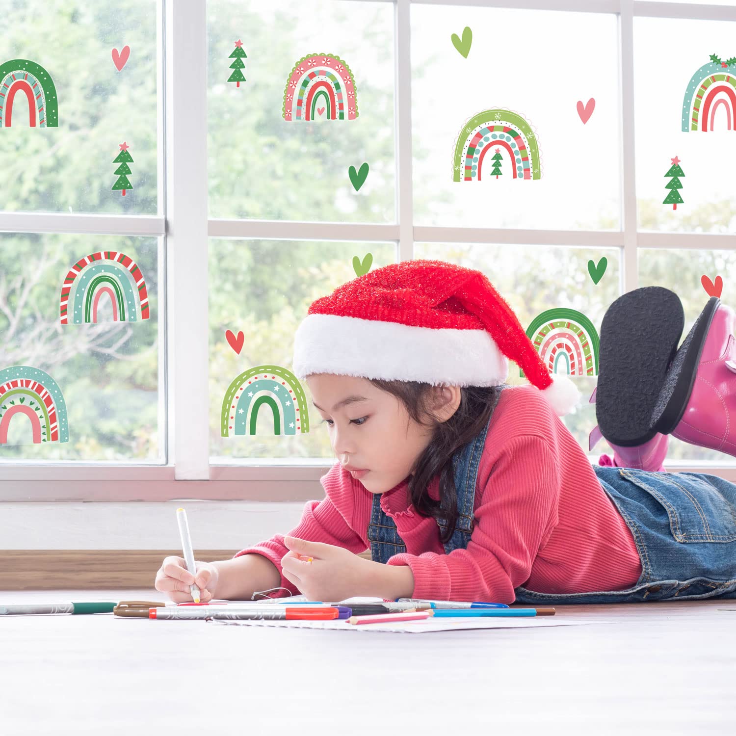 Stickerscape Festive Rainbows Christmas Window Stickers (Festive Rainbows) | Christmas Window Decorations To Create A Winter Themed Display | Reusable, Re-Positionable And Cleanly Removable