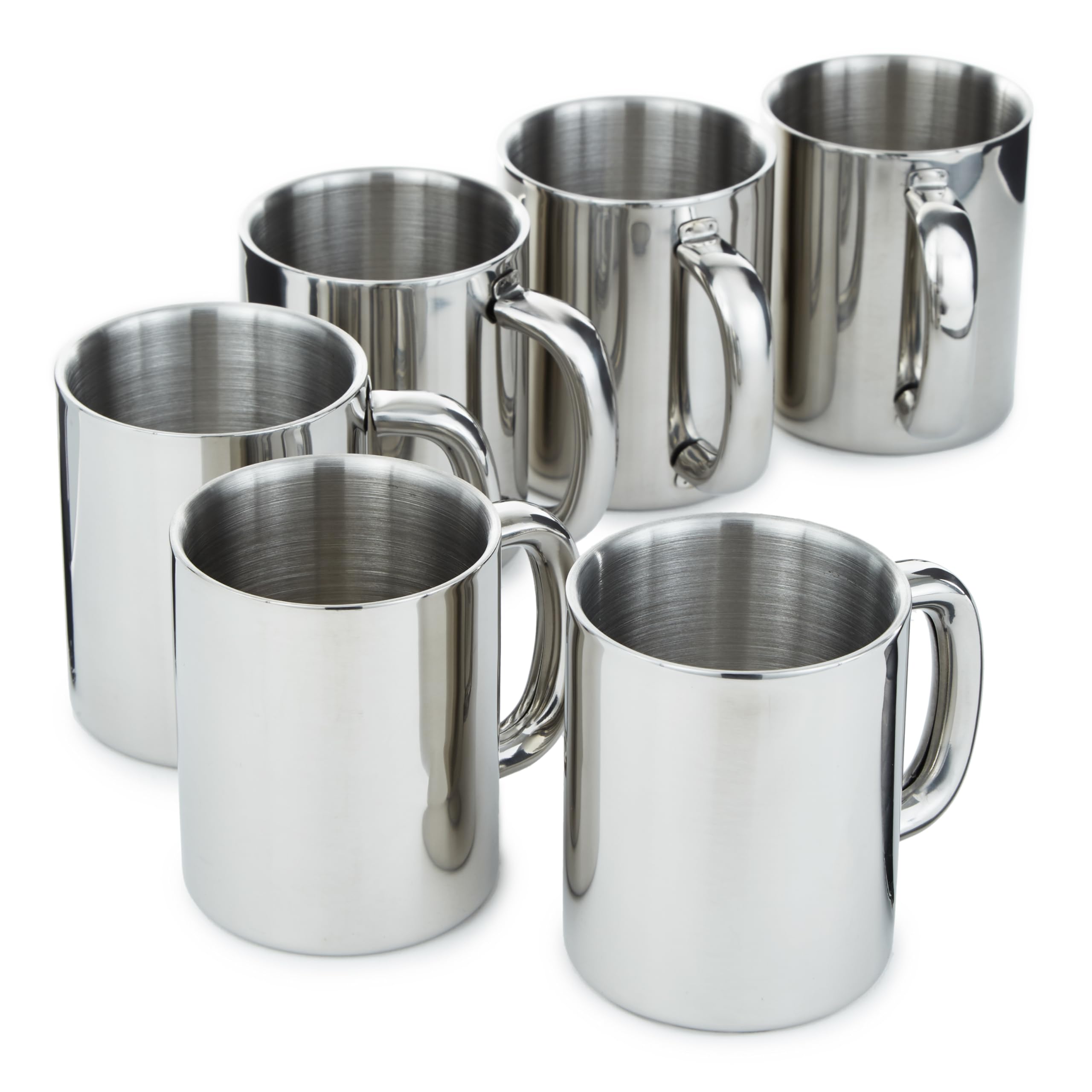 Berghoff 6Pc Straight 18 10 Stainless Steel Coffee Mug 12oz Wide Handle Dishwasher Safe Silver