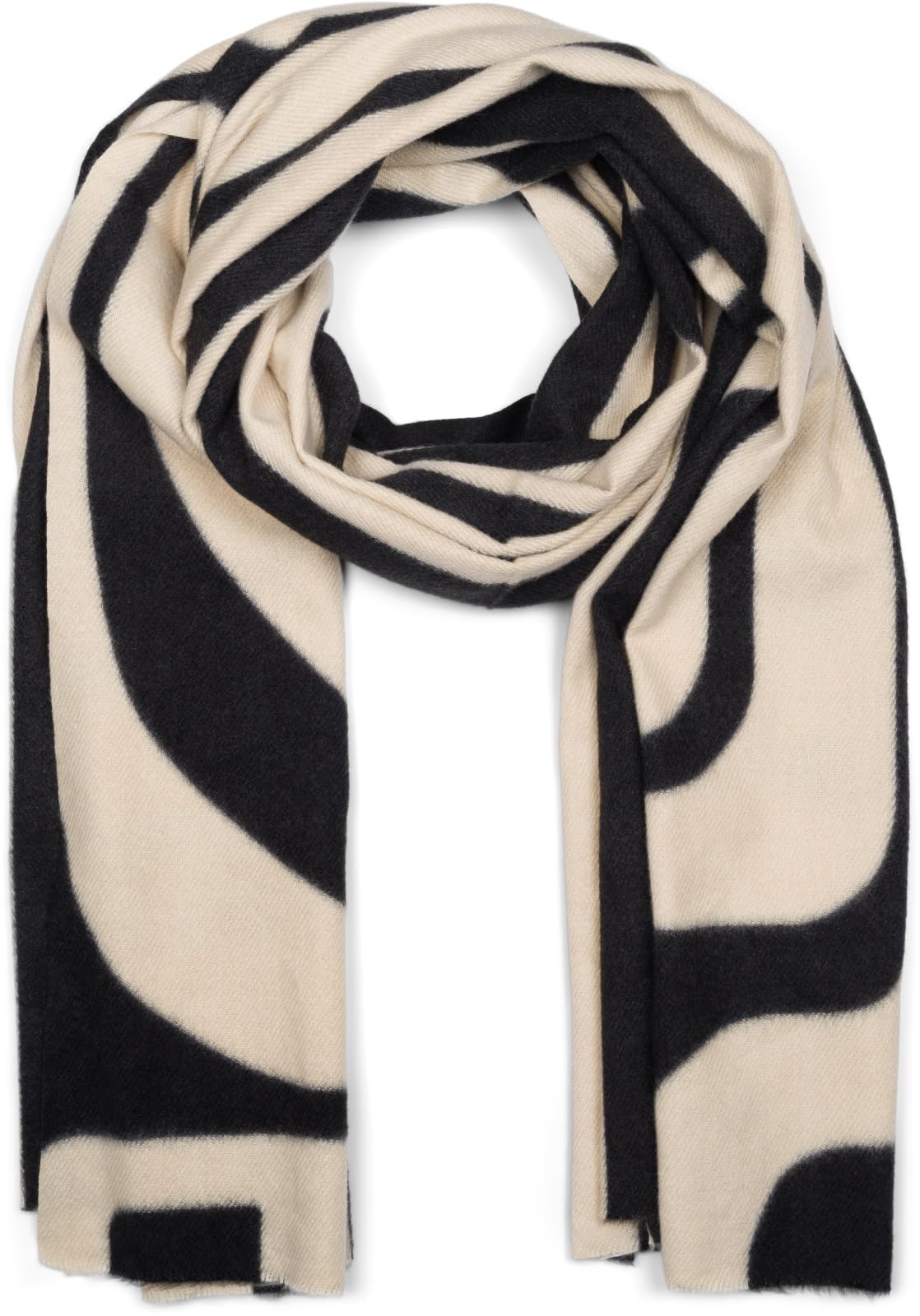 styleBREAKER Women's scarf with curved line pattern - Soft and stylish long scarf 01017162, Colour:Black-Beige