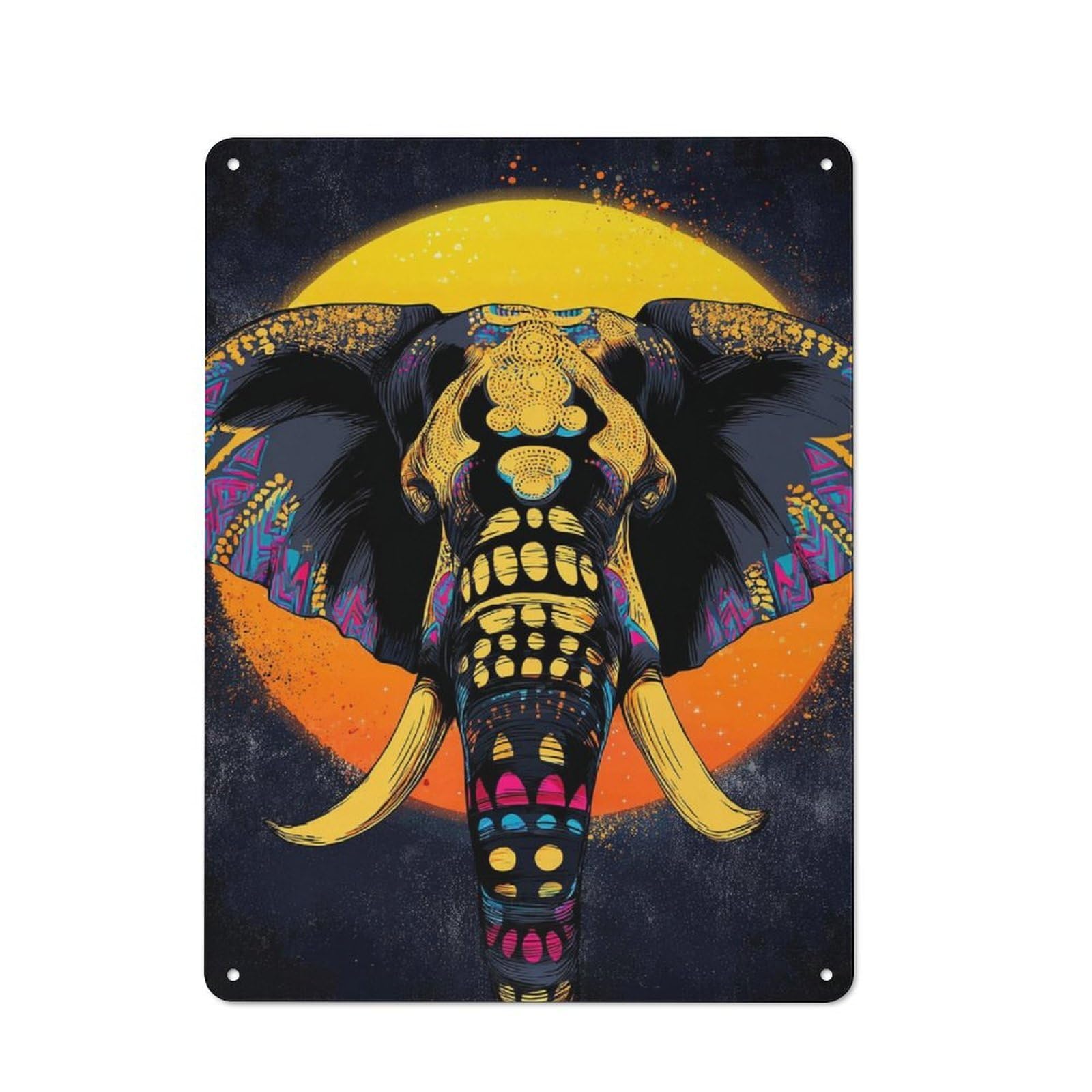 Junmoney Colorful Elephant Artwork Modern Vintage Metal Desk Wall Sign 40X30cm, Office Wall Decor For Office, Study, Studio Or Hallway