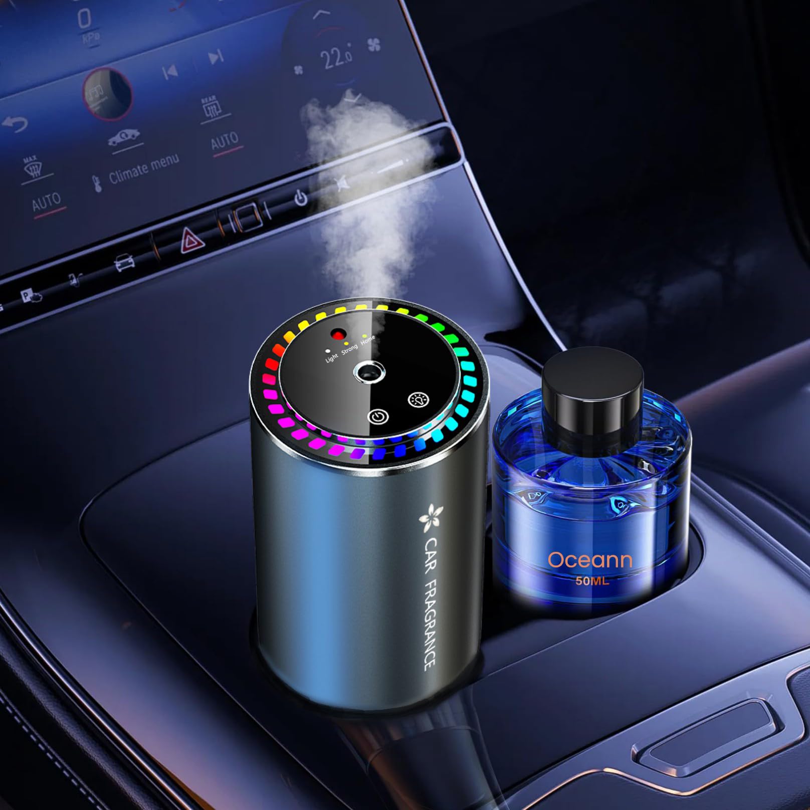 2026 Auto Lufterfrischer mit 50ml Parfüms, Auto Elektrischer Duft, Ultraschall-Zerstäuber, Intelligente 3 Modi, Auto EIN/Ausschalten, Eingebauter Akku, Aroma Diffusor Hält 5 Monate