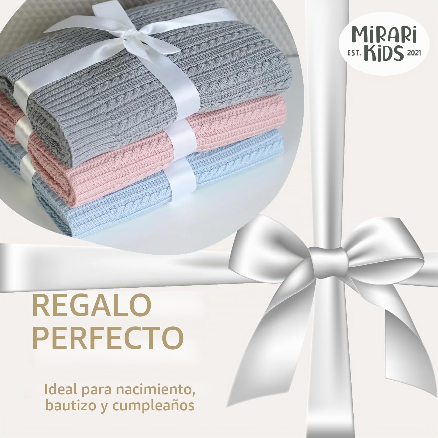 MIRARI Manta para Bebé de Lana de Merino 100% - 75 x 100 cm - Equipamiento Inicial para Recién Nacidos - Manta para Cochecito - Regalo