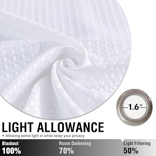 Miniatura 5 de Vangao Cortinas de punto gofre blancas de 54 pulgadas de largo para sala de estar, dormitorio, tejido a cuadros, texturizadas, ojales en la parte