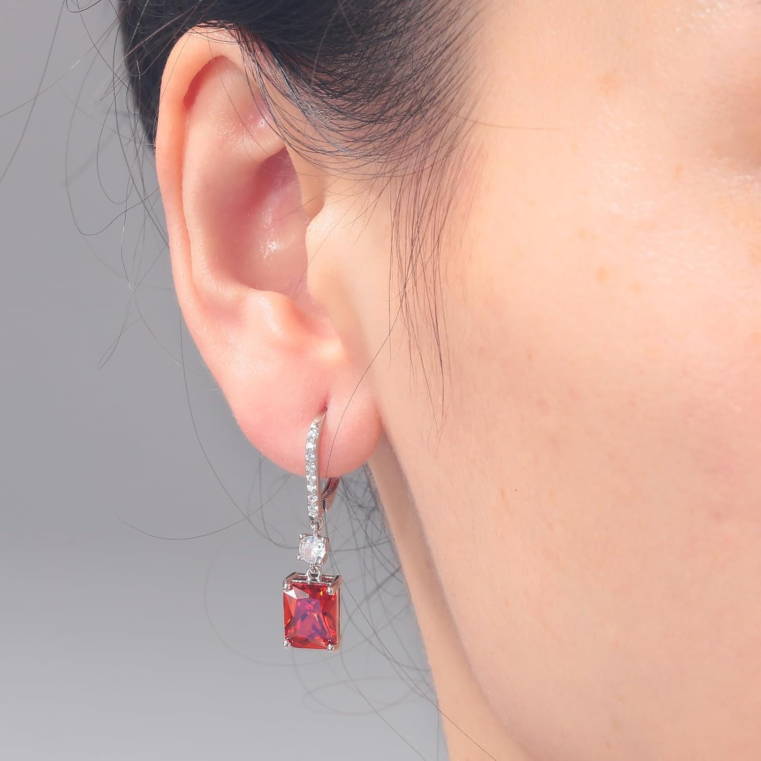 CiNily Rectangular-cut Drop Dangle Earrings for Women Hypoallergenic, Multi-color Cubic Zirconia Earrings Diamond Dangle Earrings Jewelry Gifts for Mothers Day 14K White Gold - Image 2