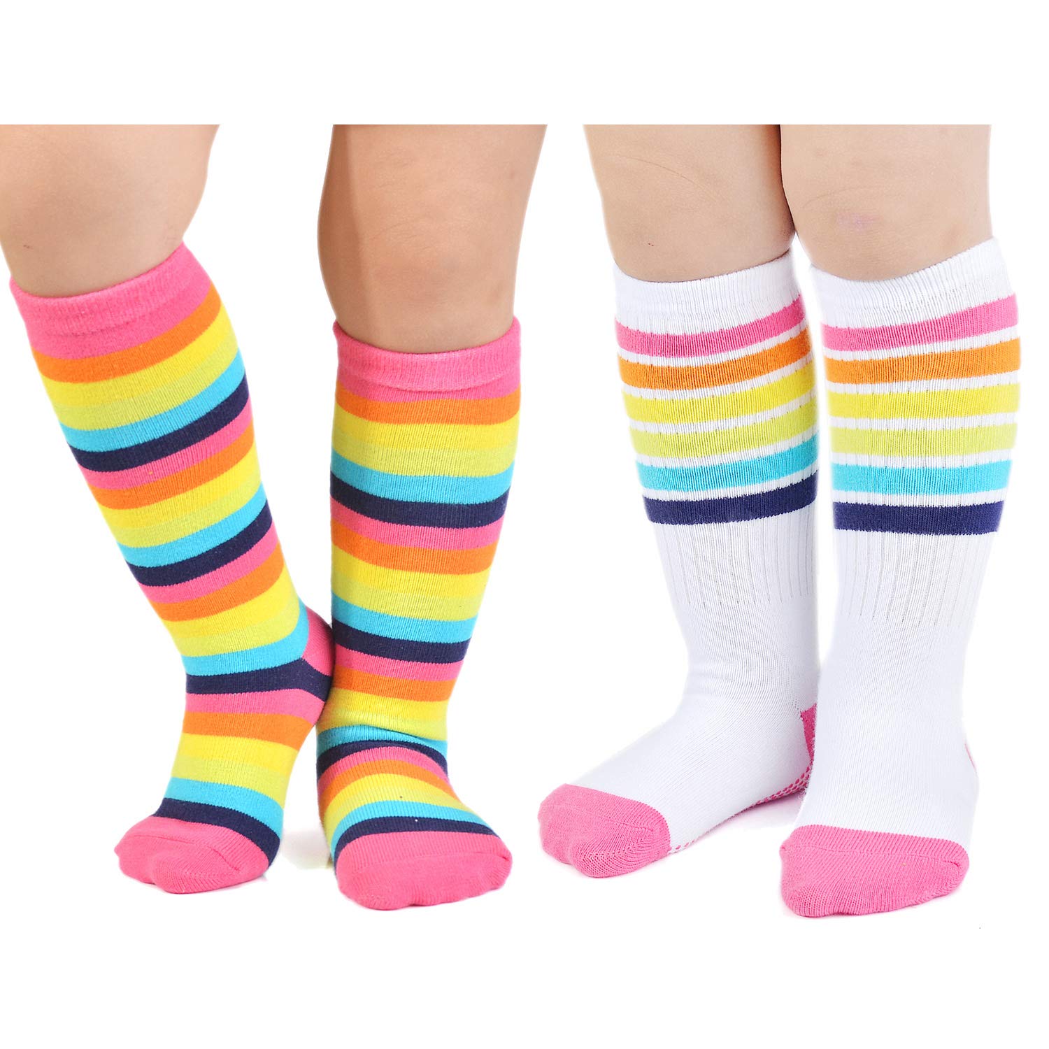 EPEIUS Baby Mädchen Regenbogen gestreifte Kniestrümpfe rutschfeste Uniform Tube Strümpfe Fußballsocken für Kleinkinder und Kinder