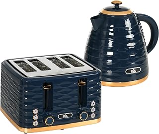 HOMCOM Kettle and Toaster Sets, 3000W 1.7L Quick Boil Kettle and 4-Slice Toaster with 7 browning controls, defrost, reheat and crumb tray,