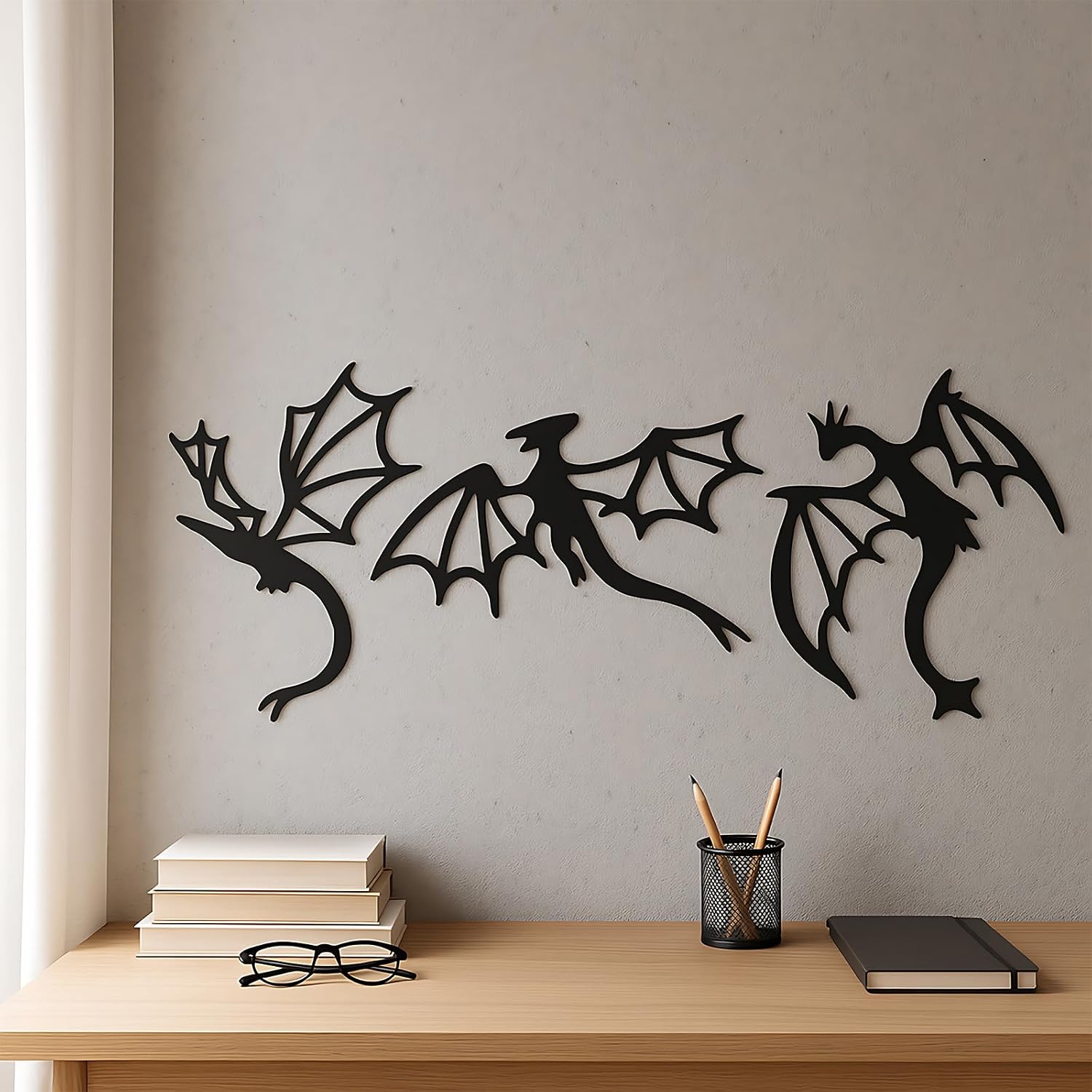 Fiwochic 3 Pcs Black Metal Dragon Wall Art Gothic Fantasy Dragon Art Gifts for Men Father's Day Western Wall Mount Hanging Sculpture Medieval Home Decor for Living Room Bedroom Man Cave Decor