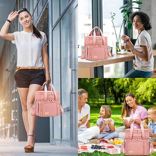 Miniatura 4 de Lonchera para hombres y mujeres, bolsa de almuerzo aislada de doble cubierta, enfriador grande a prueba de fugas, bolsas de almuerzo de doble