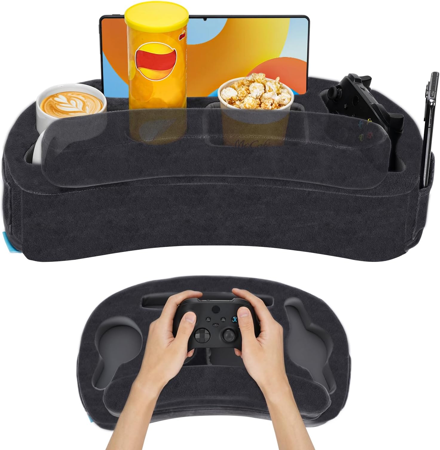- Couch Cup Holder - Sofa Cup Holder Gaming Pillow for Bed, Rv, Tv, Car, Man Cave, Backseat |Remote, Drinks, Snacks Organizer Caddy Cupholder (Grey)