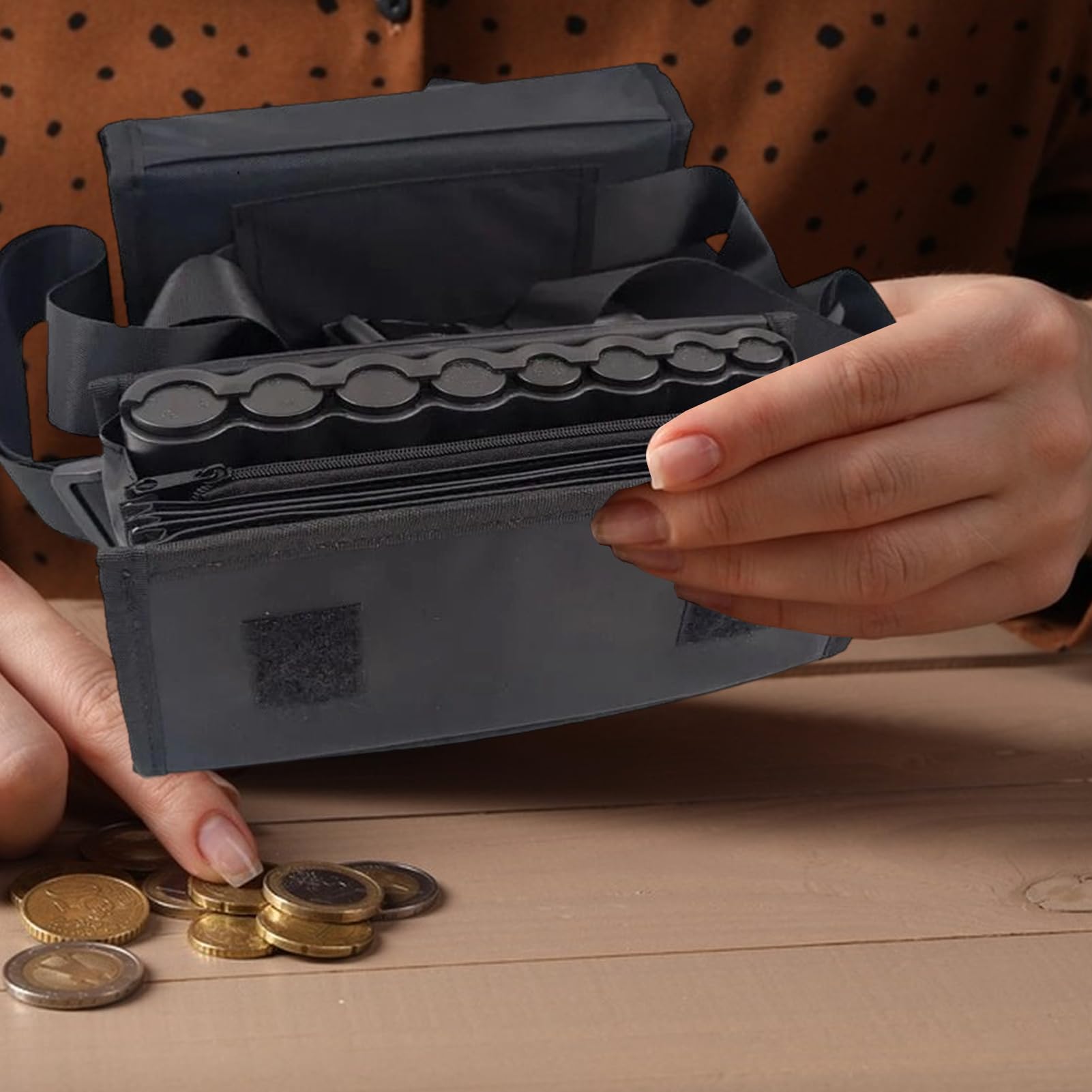 Porta Bolsas para Monedas Organizador con 8 Ranuras Dispensador Cinturón Portamonedas Resistente