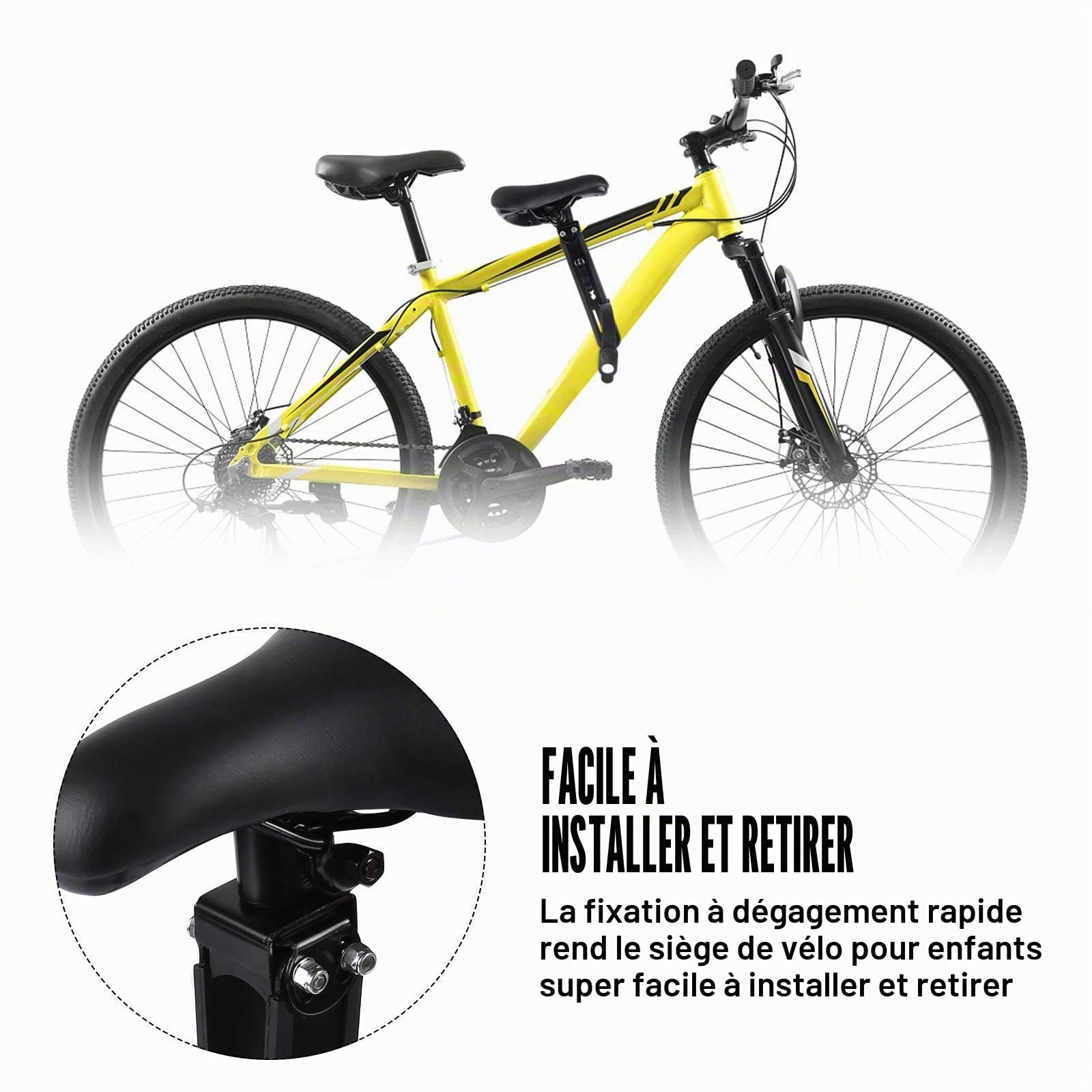Siège de vélo de montagne amovible pour enfants de 2 à 5 ans, compatible avec tous les adultes VTT (siège et poignée)