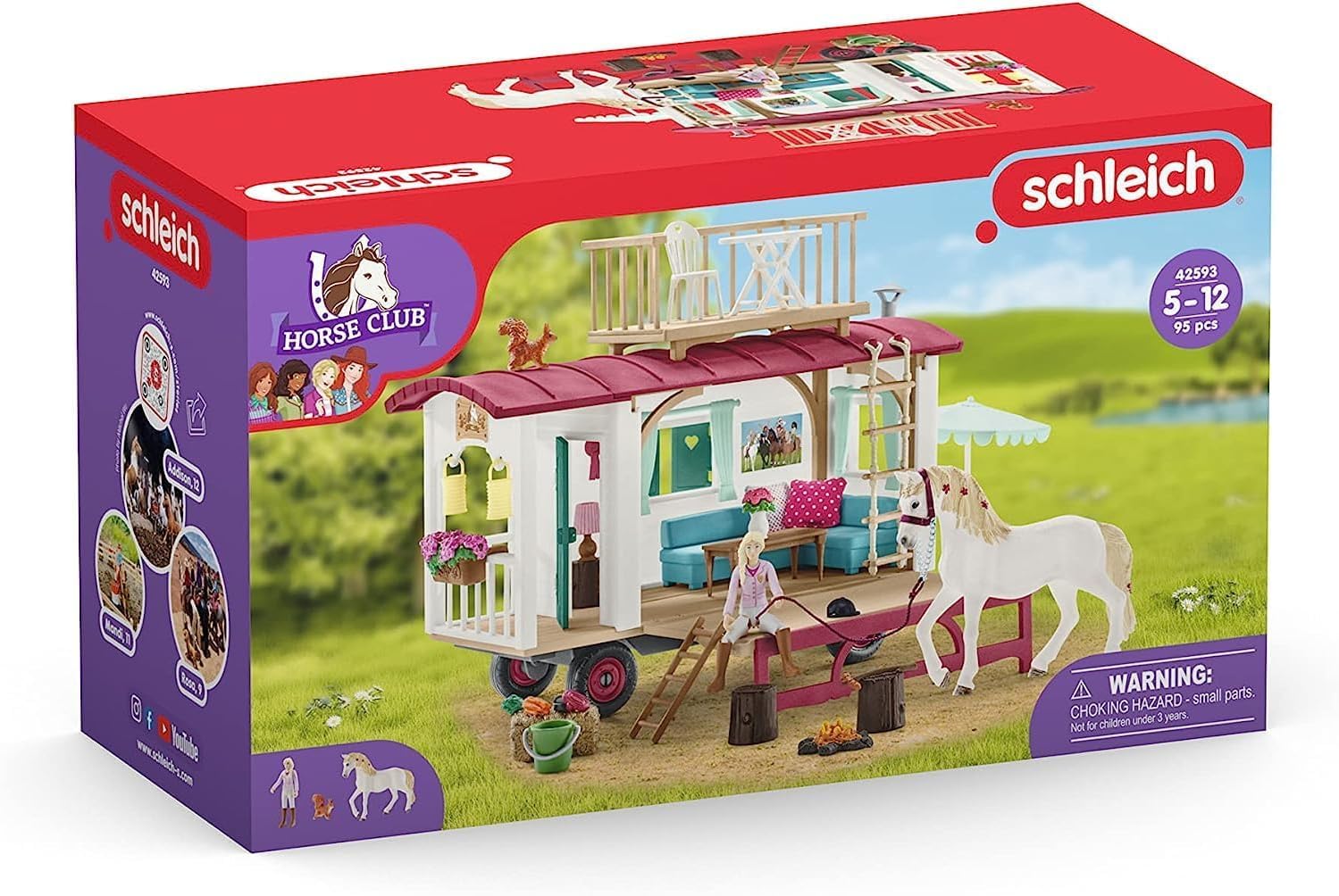 Schleich Horse Club | Wohnwagen für geheime Club-Treffen 42593 | Set mit Figuren, vielen Funktionen und zahlreichem Zubehör | Geschenk für Mädchen und Jungen | Spielset ab 6 Jahren | 95 Teile