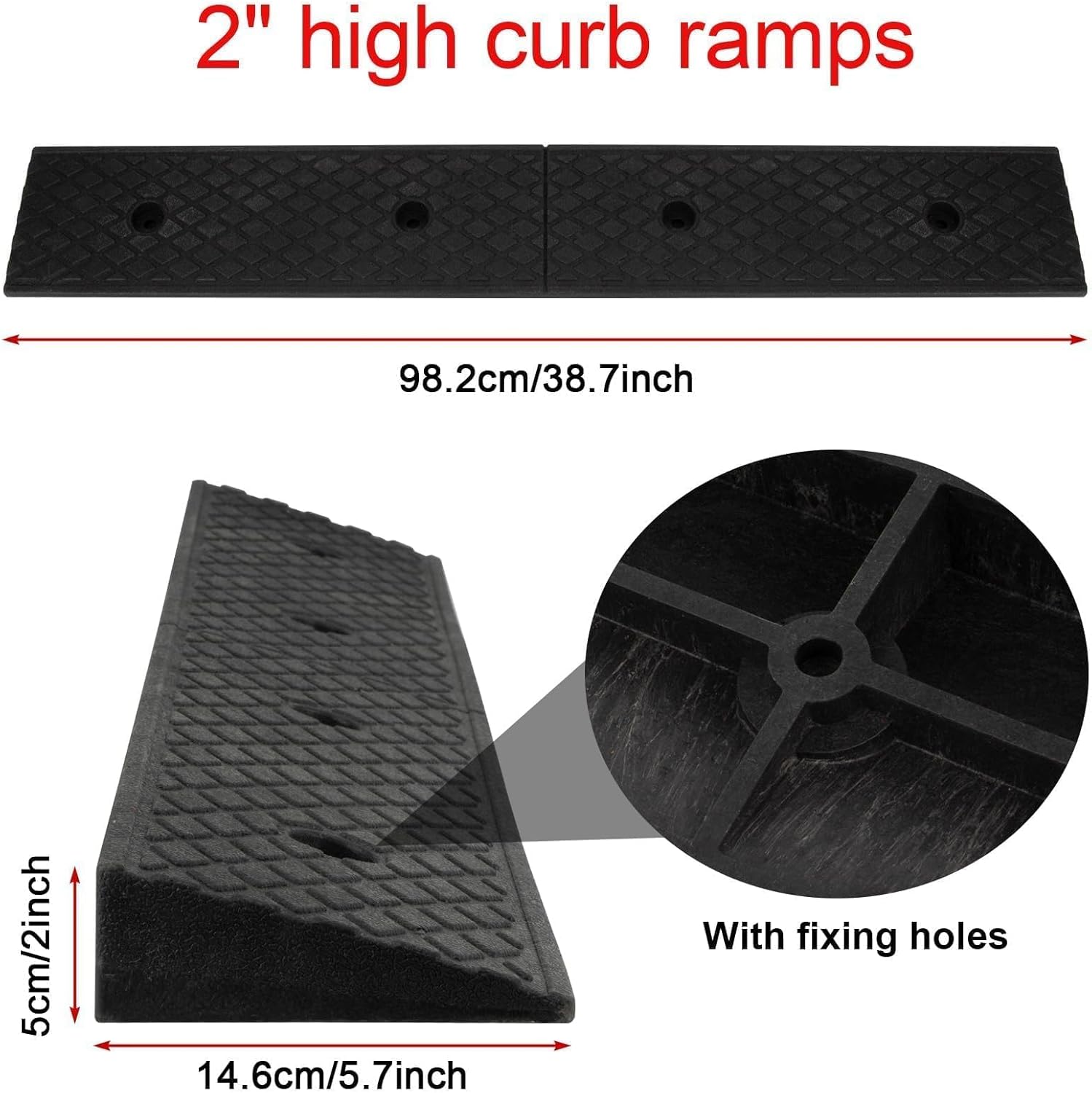2" Curb Ramps for Driveway- PLSER 2" Rubber Curb Driveway Ramp 4410 LBS/2T Capacity Vehicle Ramps for Motorcycle Car Bike Lawn Mowers Mobile,2PCS
