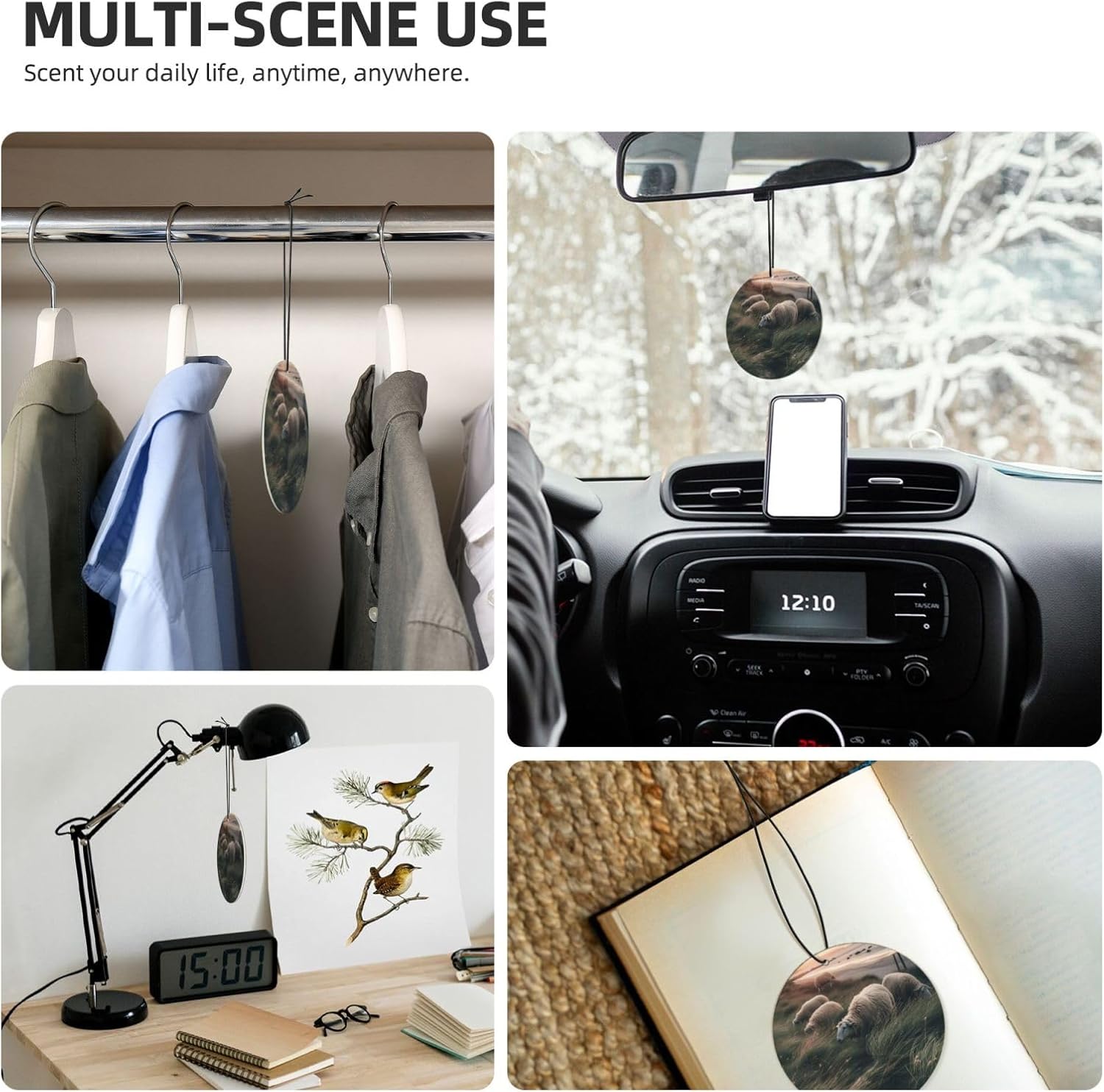 Car Air Freshener 24 PCS Sheep Grazing Hanging Car Air Fresheners Auto Interior Decor Card Freshener Strong Scented Card Lavender Cars Scents for Office Bedroom Close Drawer Round Shape