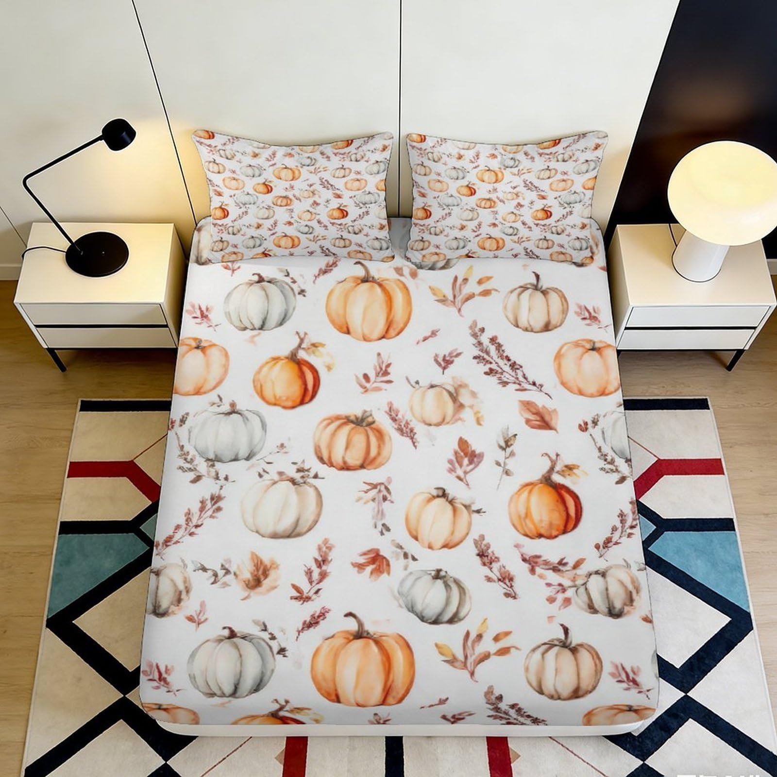 Jqzkxnhpbr Style-9 3D Printed Pumpkin Harvest Fitted Sheet Microfiber Autumn Leaves Bed Sheet For Bedroom Guest Room Decor Protection 90X200x25cm