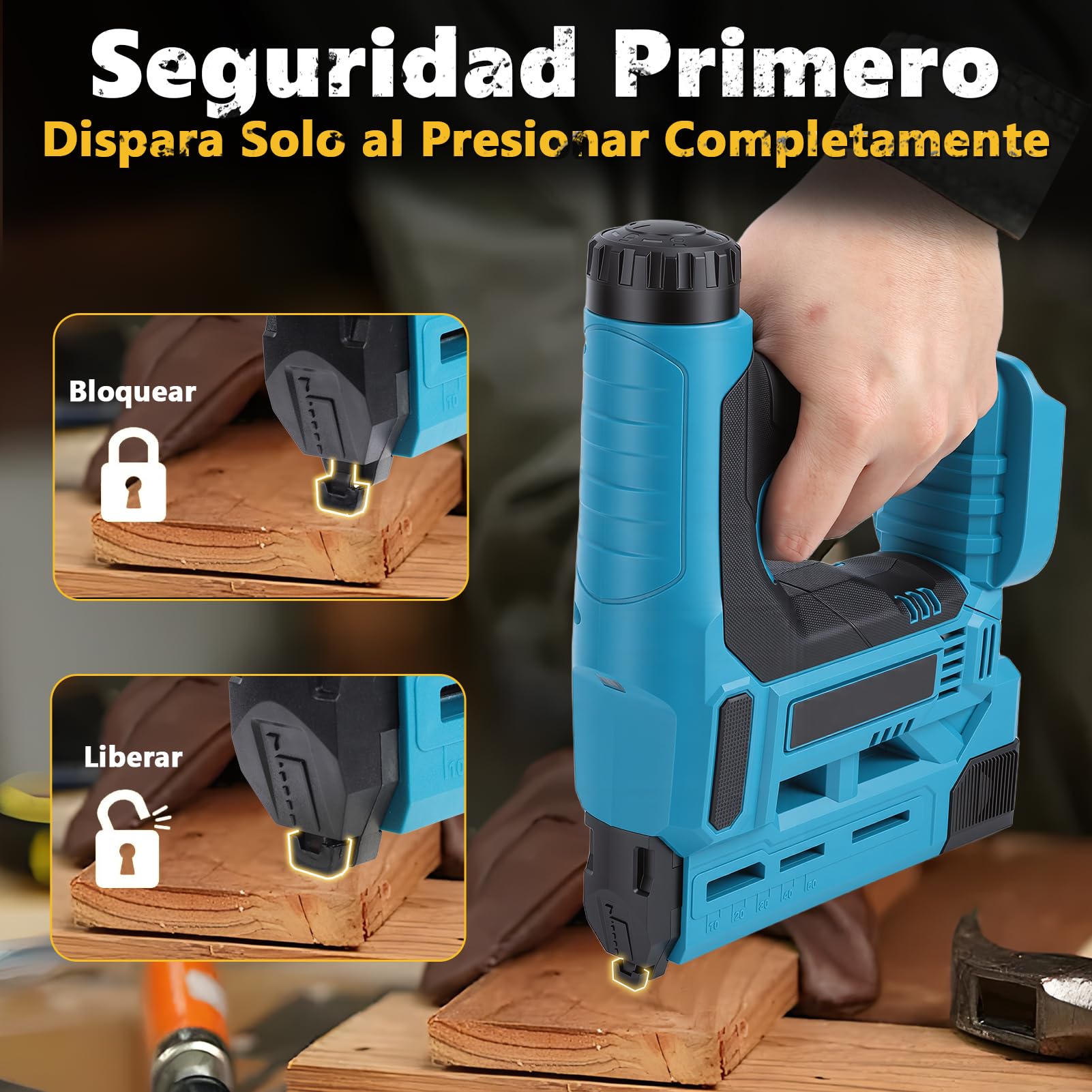 18GA Pistola de clavos inalámbrica con batería, clavador de 2 en 1, compatible con Makita 21V, profundidad ajustable, luz LED, incluye 1000 clavos + 1000 grapas, para trabajos de bricolaje en