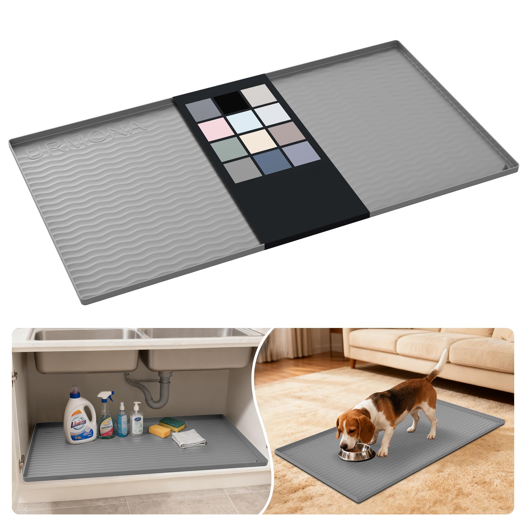 URMONA Silicone Under Sink Mat 55 x 101 cm, Waterproof Kitchen Cupboard Mat