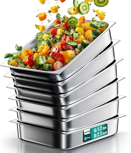 WantJoin 12 bandejas de mesa de vapor de tamaño medio, paquete de 6 sartenes de mesa de vapor de restaurante de 2.5 pulgadas de profundidad, bandeja