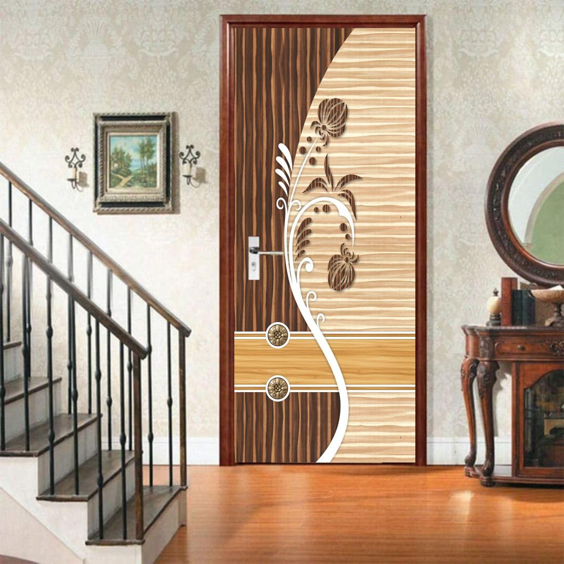 3D Self Adhesive Door Wallpaper Sticker | Floral Leaf Design PVC Door Cover | Waterproof Wall Sticker for Home Entrance, Bedroom, Living Room Decor (78x30 Inch) (20)-image-9