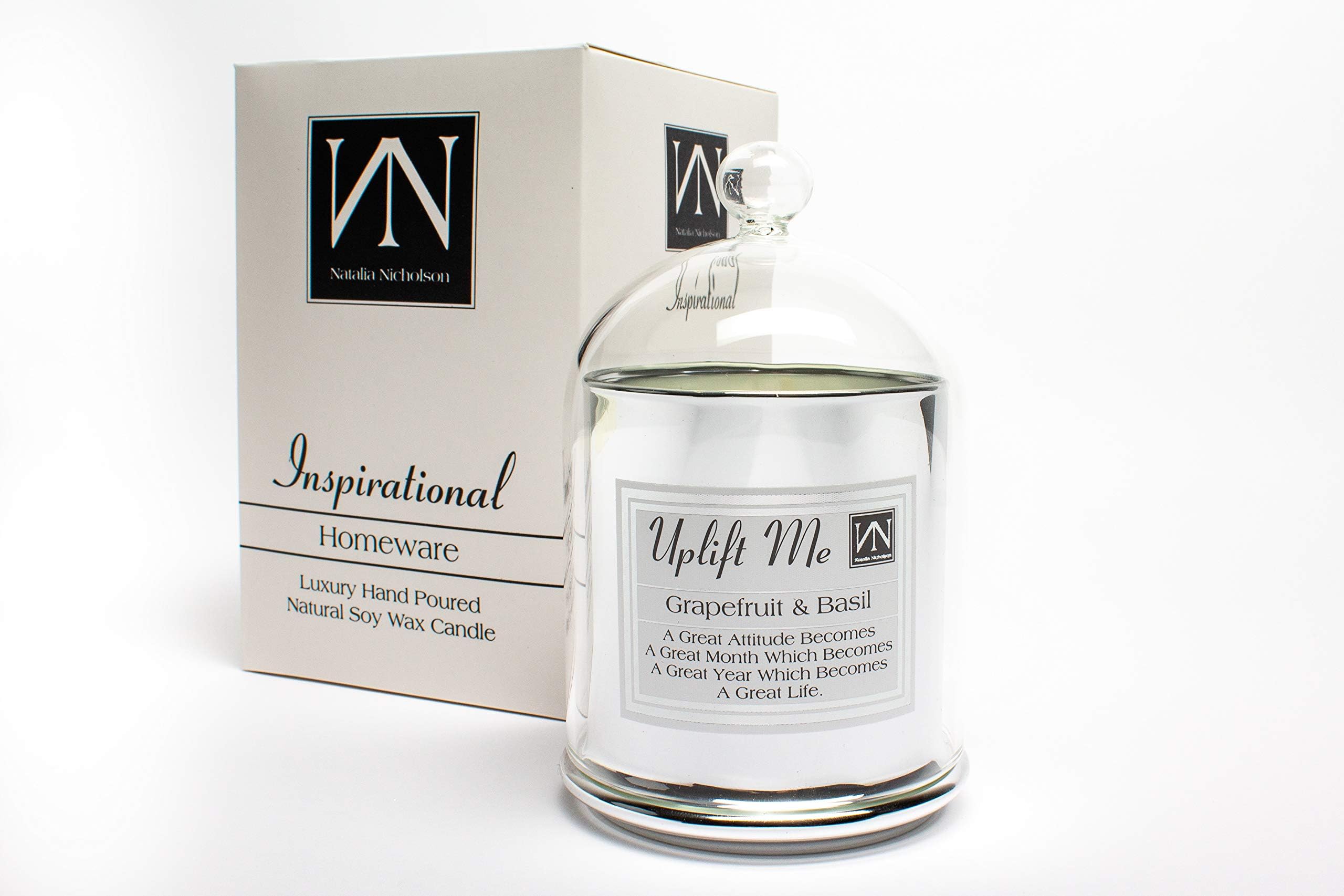 NN Natalia Nicholson Uplift Me - Luxury Soy Wax Vegan Candle Gift Set - Grapefruit & Basil Scented {Silver Bell} (ZQ-B70U-88S5)