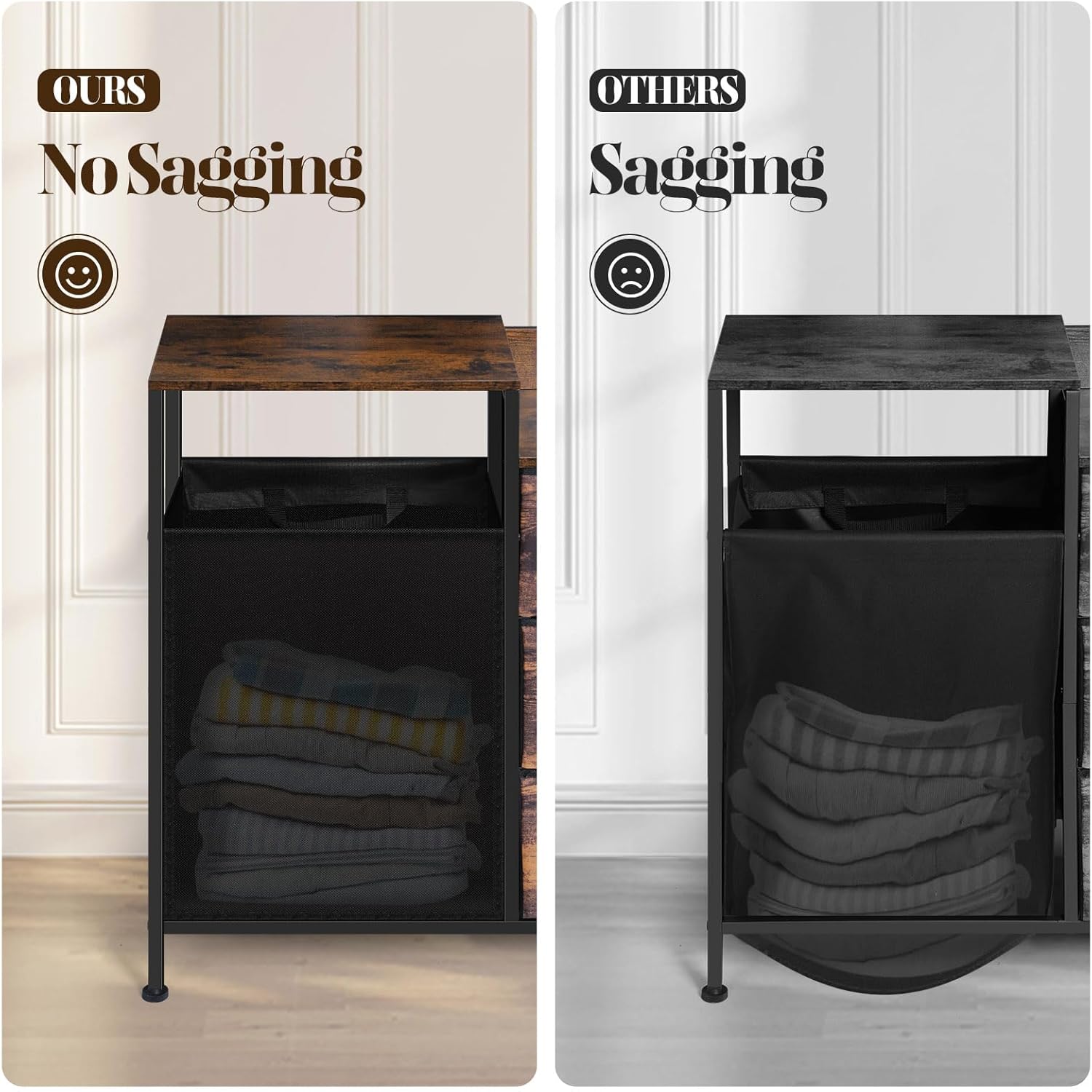 Laundry Hamper with Top Shelf, Laundry Basket Organizer with 1 Large Removable Dirty Clothes Bag & 3 Pull-Out Cloth Drawer, Dirty Clothes Hamper Organizer for Laundry Room Bathroom and Dorm