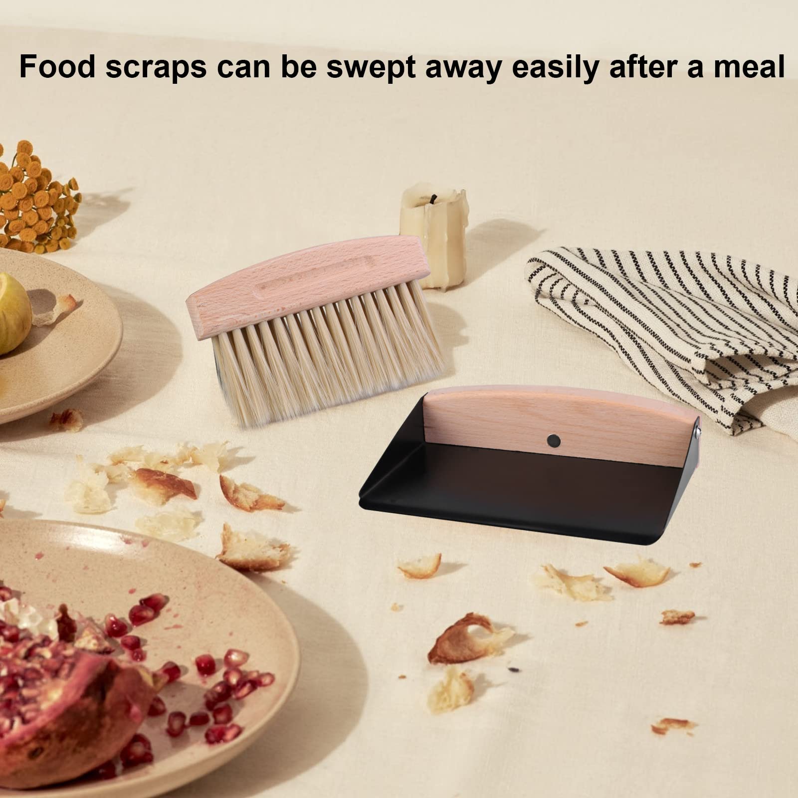 Spazzola Piccola Compatta Set Scopa E Paletta Da Tavolo Xianynow - Legno Di Faggio E Setole Crine, Con Magnete Pulizia Tavolo Legno