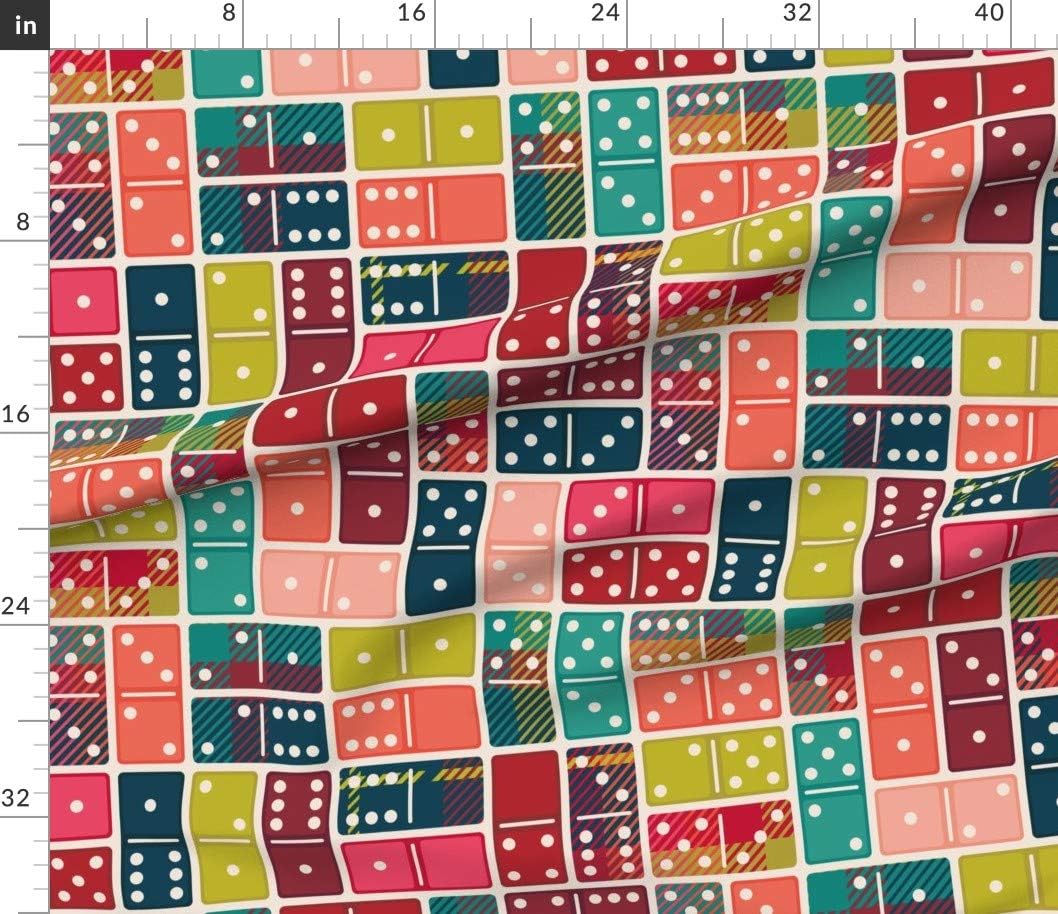 Spoonflower Fabric - Playing Plaid Dominos Pink Green Blue Red Turquoise Dots Printed on Petal Signature Cotton Fabric Fat Quarter - Sewing Quilting Apparel Crafts Decor