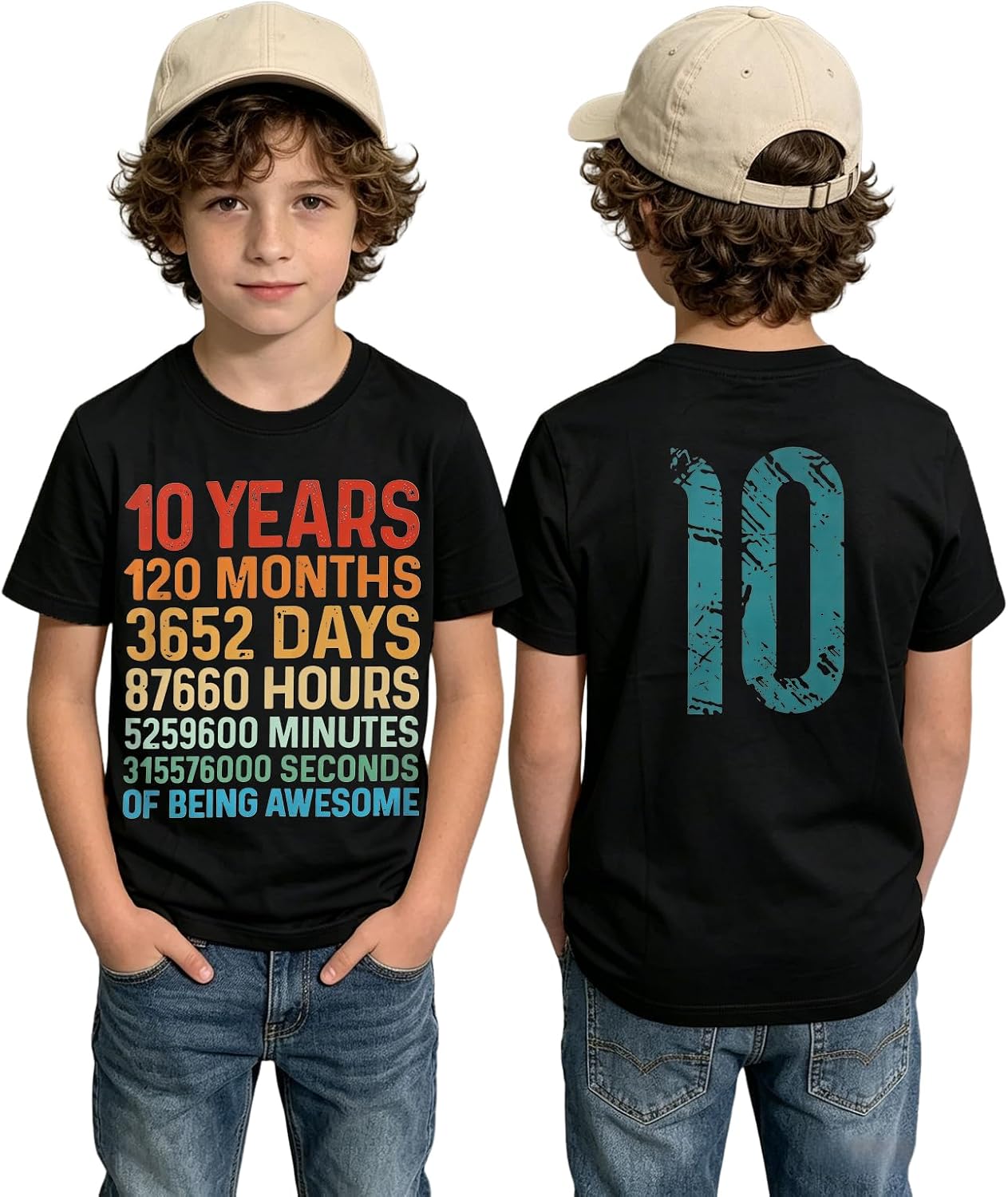 BOUTIKOME10th Birthday Boy Shirt 20 Months 3652 Days Birthday T-Shirt 10 Years Old Gift Short Sleeve Summer Party Tee Tops