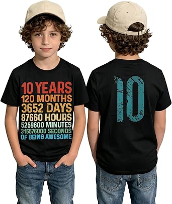 BOUTIKOME10th Birthday Boy Shirt 20 Months 3652 Days Birthday T-Shirt 10 Years Old Gift Short Sleeve Summer Party Tee Tops
