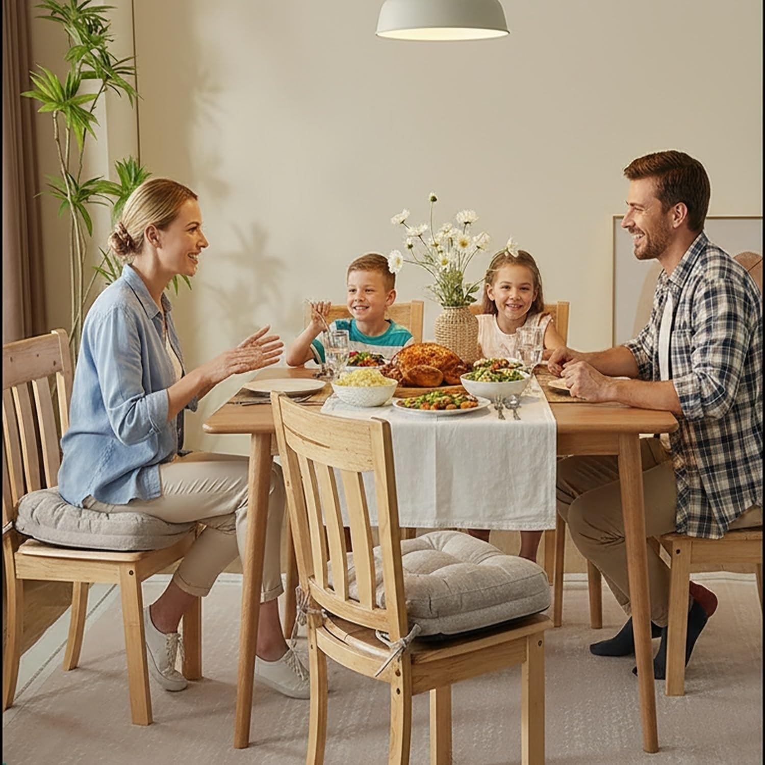 Coussin de Chaise Carrés Lot de 2/4/6, Galette de Siège Antidérapant avec Attaches for Cuisine, Salle à Manger, Bureau, Bar, Jardin, Intérieur et Extérieur(1,2pcs:35x35cm)