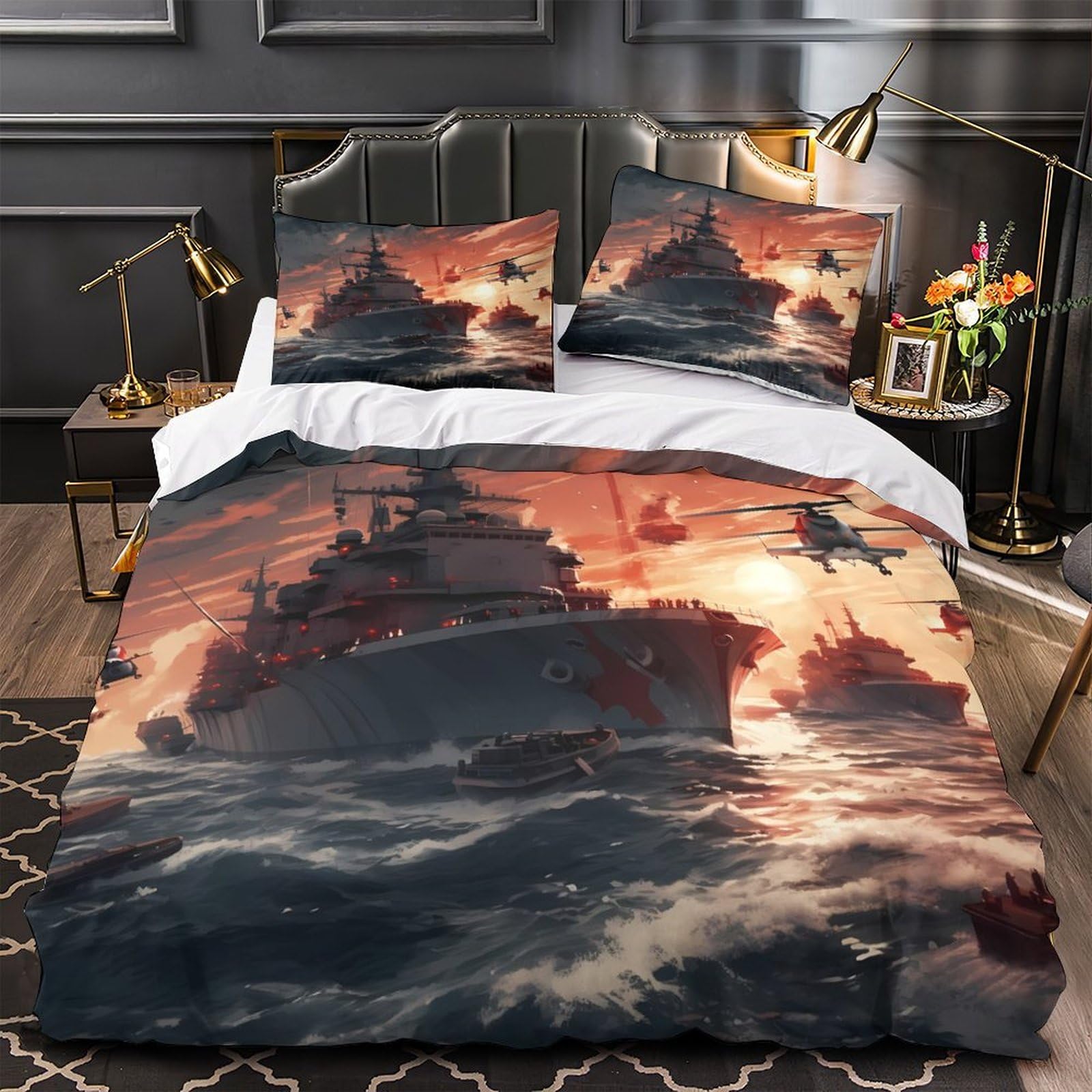 Housse de couette bataille navale hypoallergénique et douce en 3D