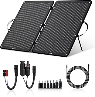 ECO-WORTHY Panneau Solaire Portable 100W monocristallin，pliable, support réglable, câble PV (3meters), 4 adaptateurs CC pour centrales électriques, camping-car, caravane, camping en plein air