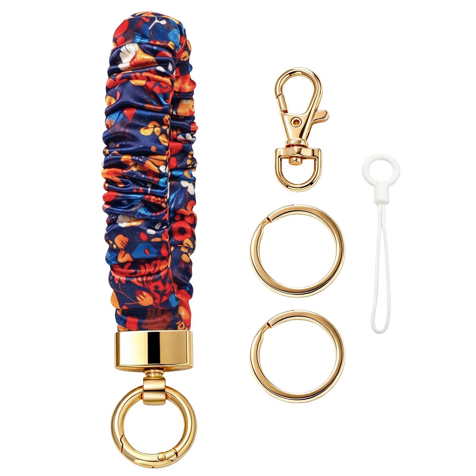 Snylcce Floral Stretchy Wristlet Keychain,Scrunchie Key Ring Bracelet for Car Keys,Soft Satin Wrist Key Chain Pattern 2