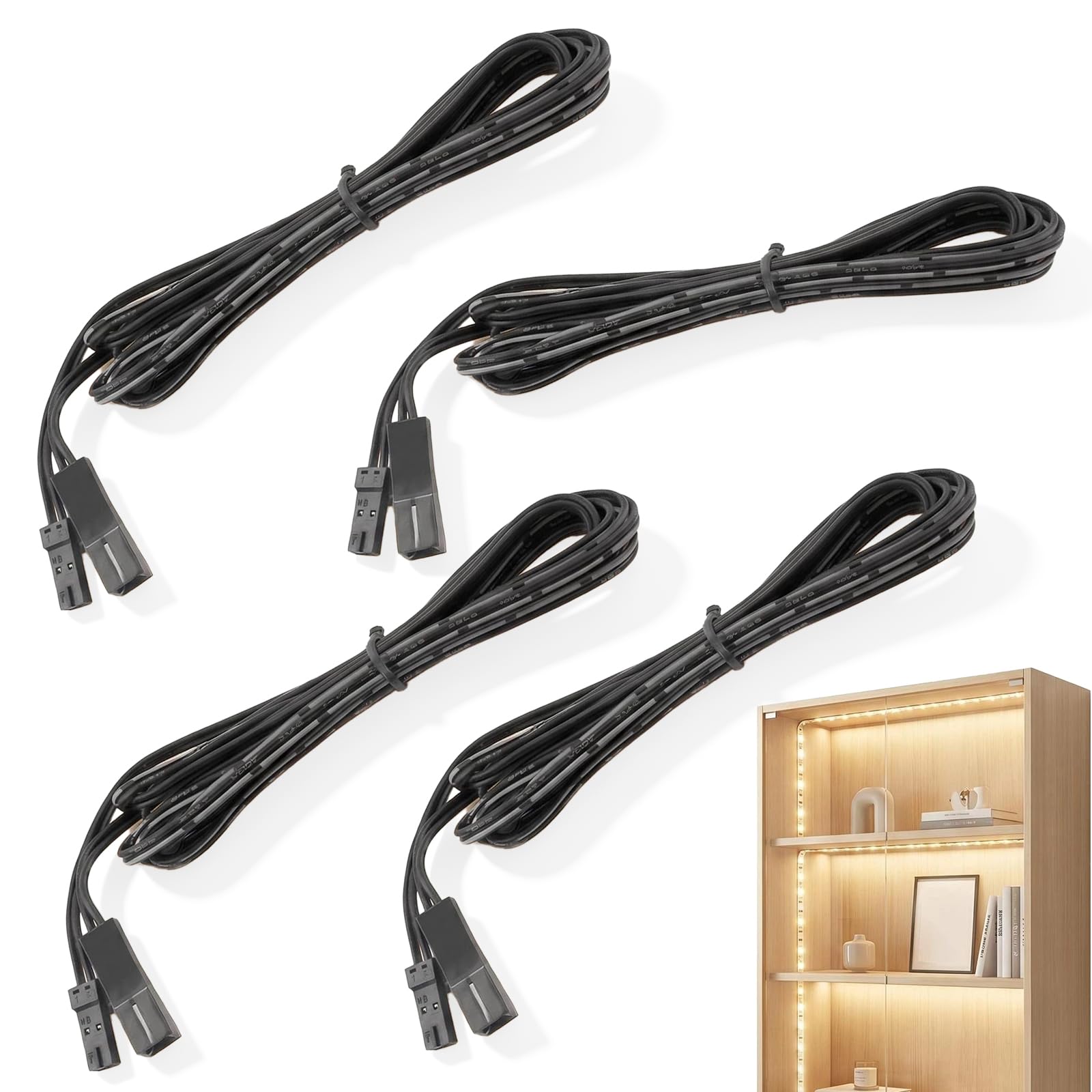 Cloxtralon LED Verlängerungskabel 2m Schwarz, 4er-Pack, Kompatibel mit LED-Beleuchtungssysteme, Ideal für Drahtlos Gesteuerte Unterbaubeleuchtung in der Küche