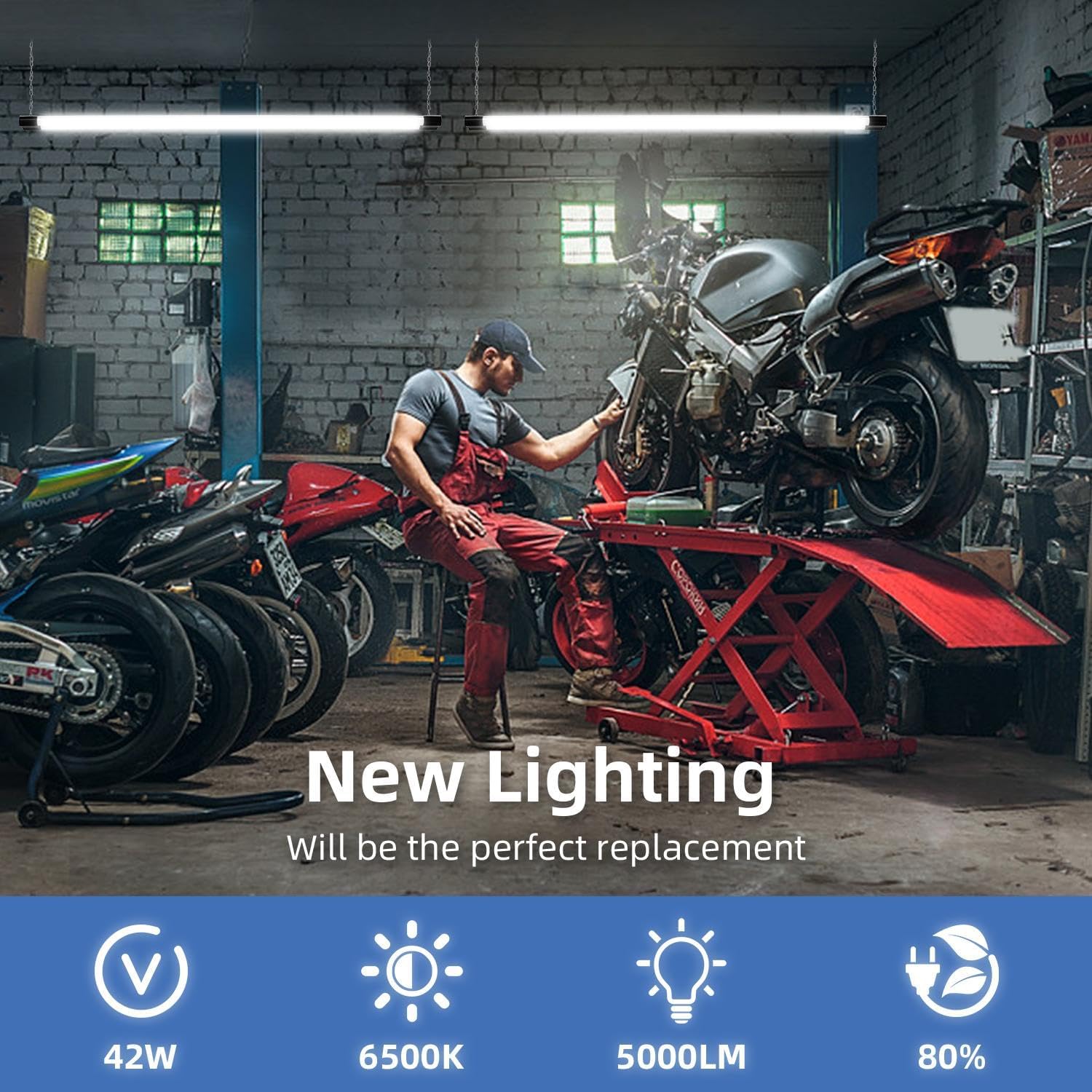 4FT Linkable LED Shop Light with Plug, 45W 5000LM Linkable LED Utility Shop Light 6500K Cool Daylight, 48 Inch Integrated Fixture for Garage, Suspension or Surface Mount, 40cm Chain Included