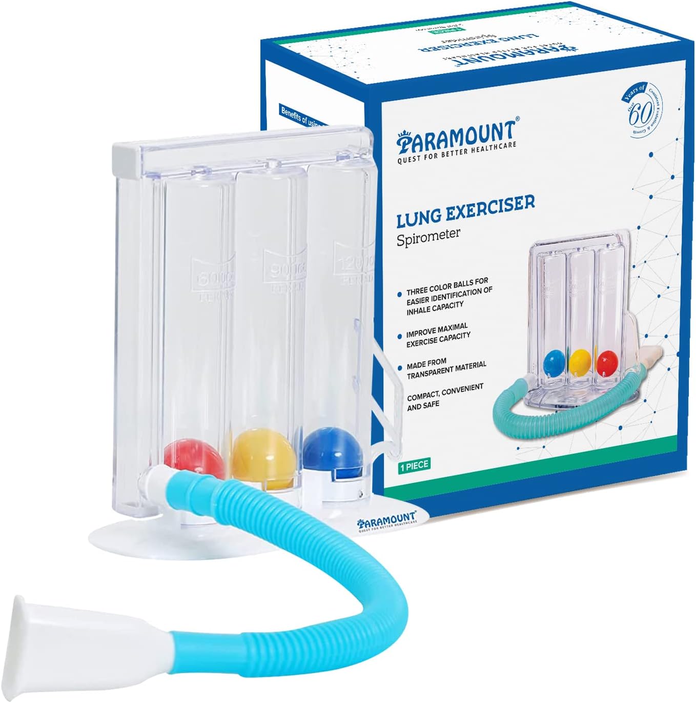 Paramount 3 Ball Spirometer Lung Exerciser Respiratory Exerciser