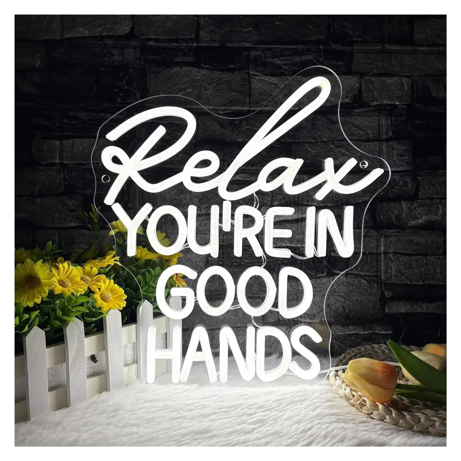 Insegna al Neon Insegna Al Neon A LED Relax You're In Good Hands | Massaggio Spa Clinica Dentistica Barbiere Sala Estetica 33X30cm