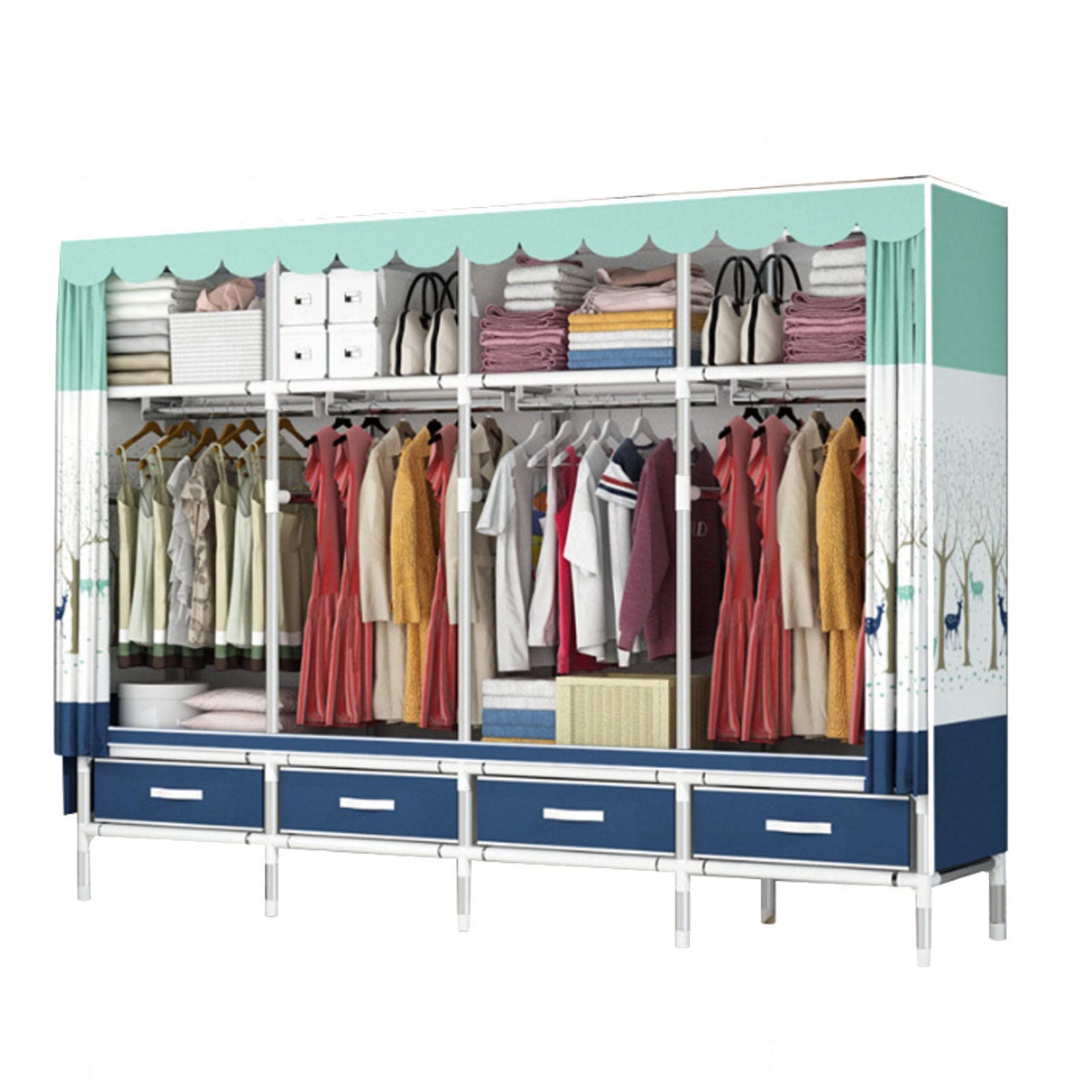 Armoire en toile XL 200 cm avec penderie intégrée et étagères