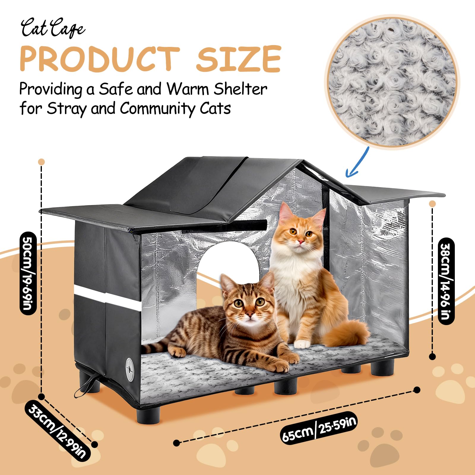 Katzenhaus Outdoor Winterfest, Wetterfeste Katzenhöhle für Draußen mit Weicher Matte und Basis, Isoliert und Wasserdicht, Katzenhütte für Winter, Geeignet für Katzen und Kleintiere, Schwarz