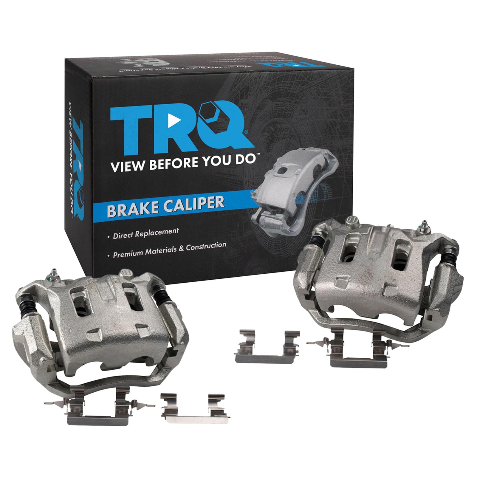 TRQ Front Brake Caliper Set Zinc Coated Brackets