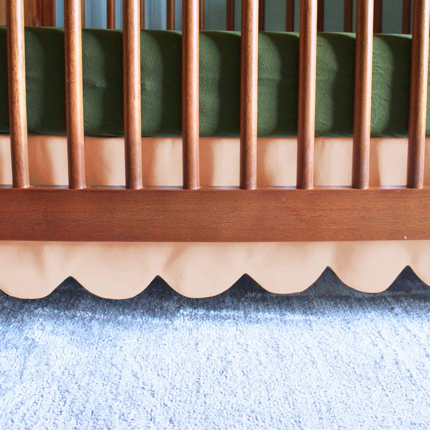 100% Microfiber Scalloped Mini Crib Skirt 24"x 38" with 10" Inch Drop Lenght with 4 Split Corners for Baby Boys Girls Soft Nursery Toddler Bed Skirt -