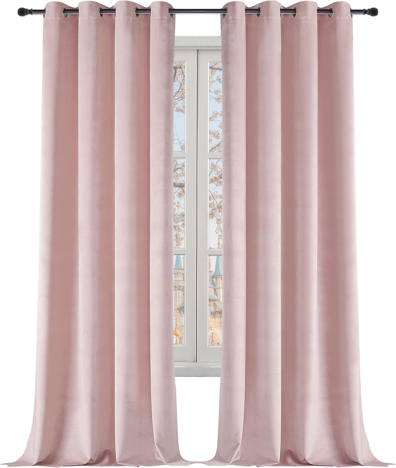 RIMEE Pink Velvet Curtains 90 inches Grommet, Super Thick